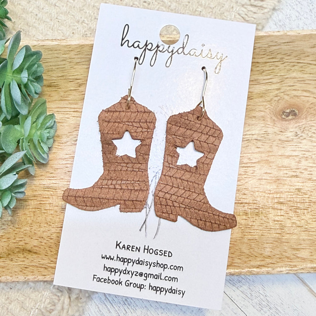 Western Star Boots Embossed Italian Leather Earrings