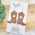 Mocha Embossed Suede Western Star Boot Earrings