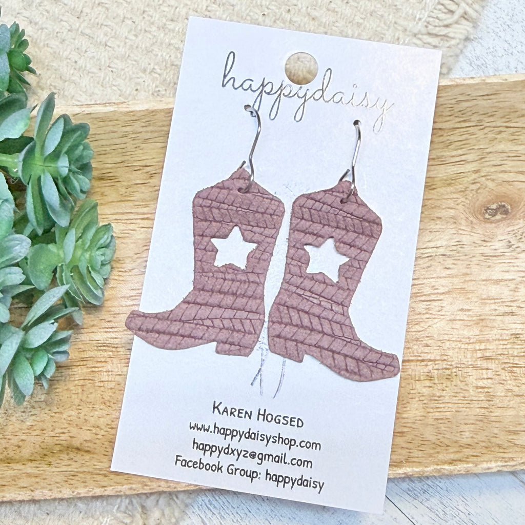 Western Star Boots Embossed Italian Leather Earrings