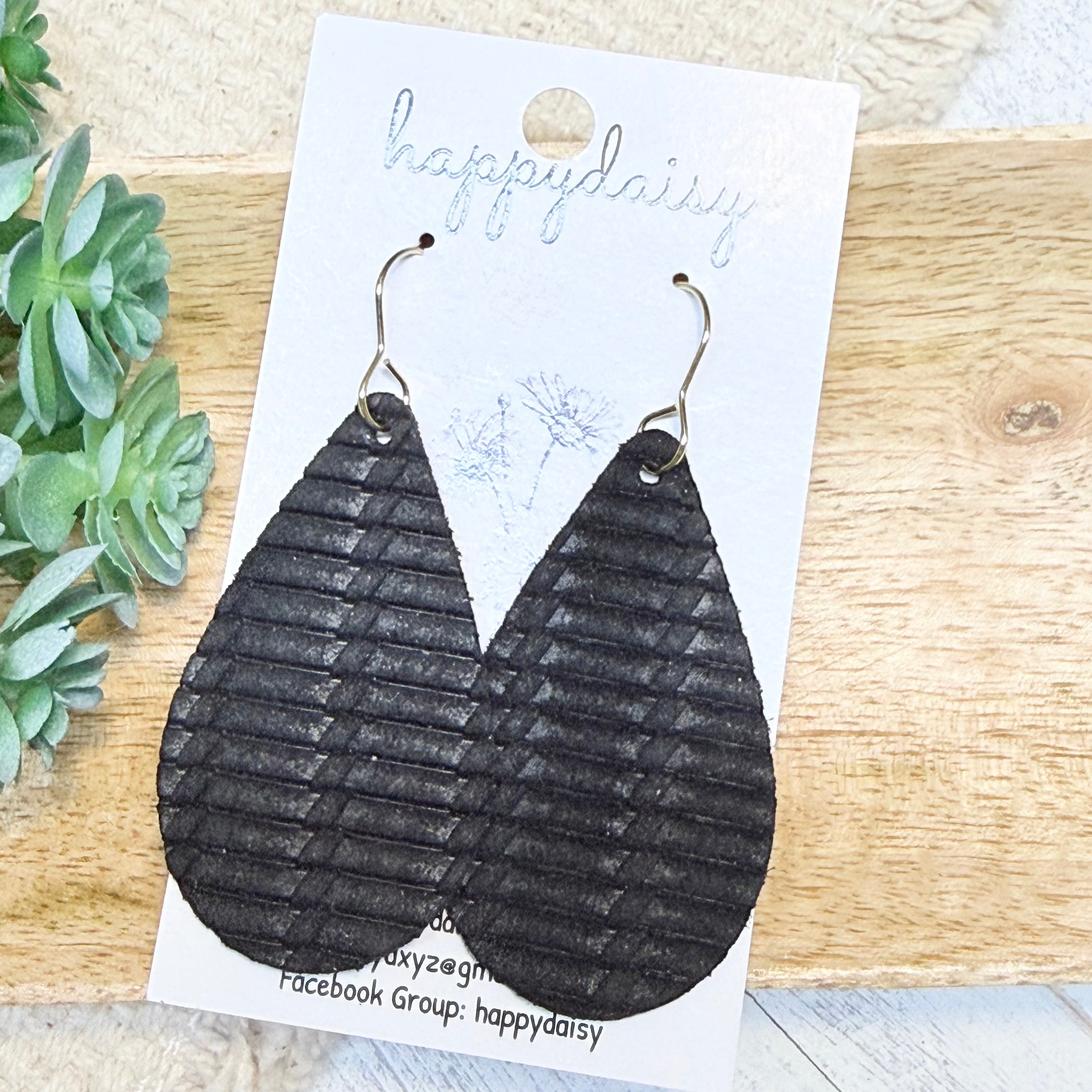Black Embossed Suede 2" Teardrop Earrings