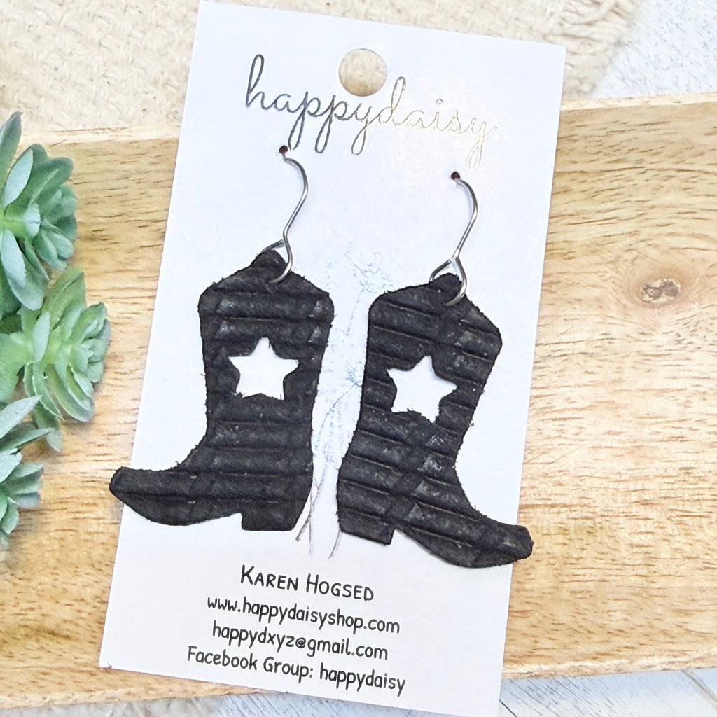 Western Star Boots Embossed Italian Leather Earrings