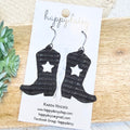 Black Embossed Suede Western Star Boot Earrings