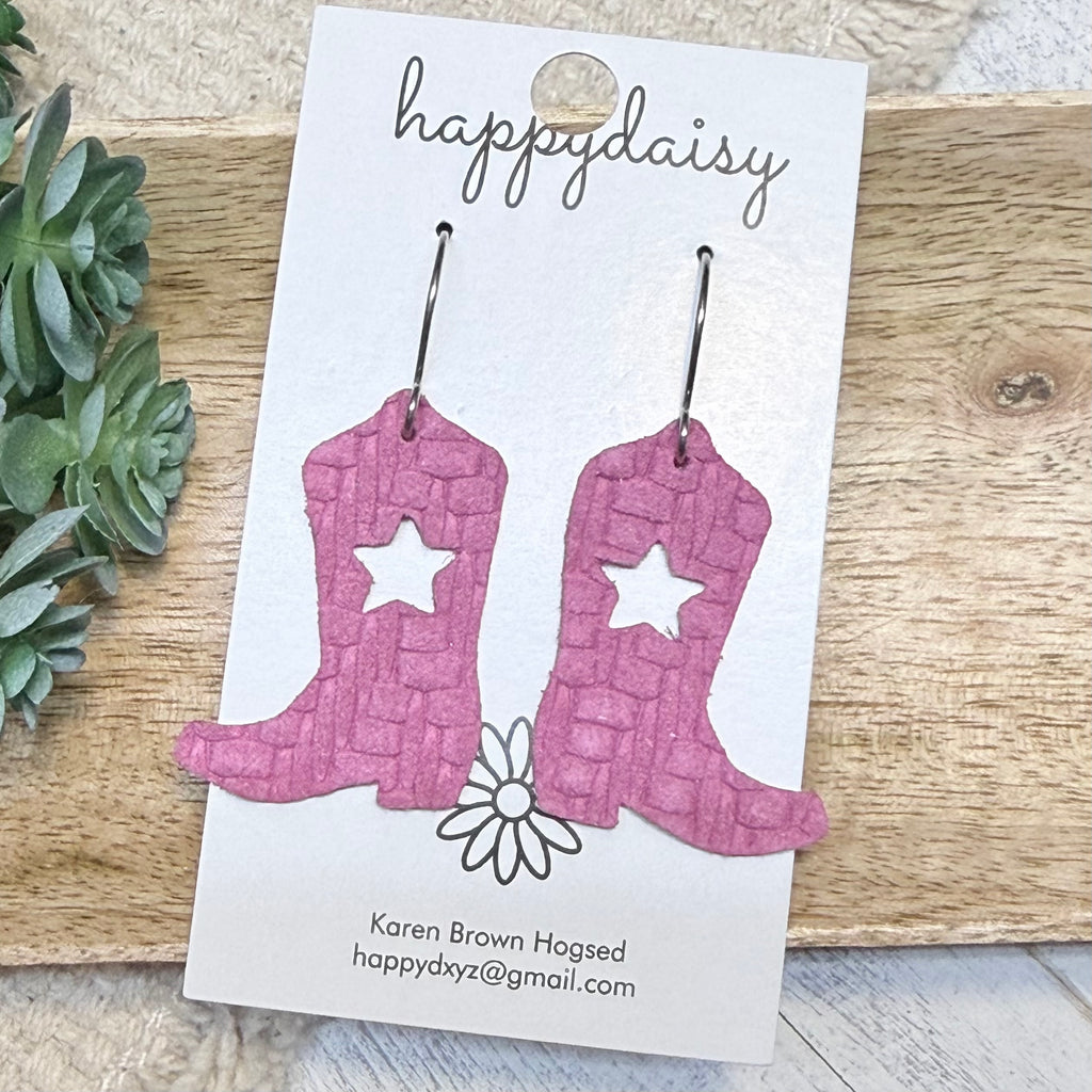Western Star Boots Embossed Italian Leather Earrings