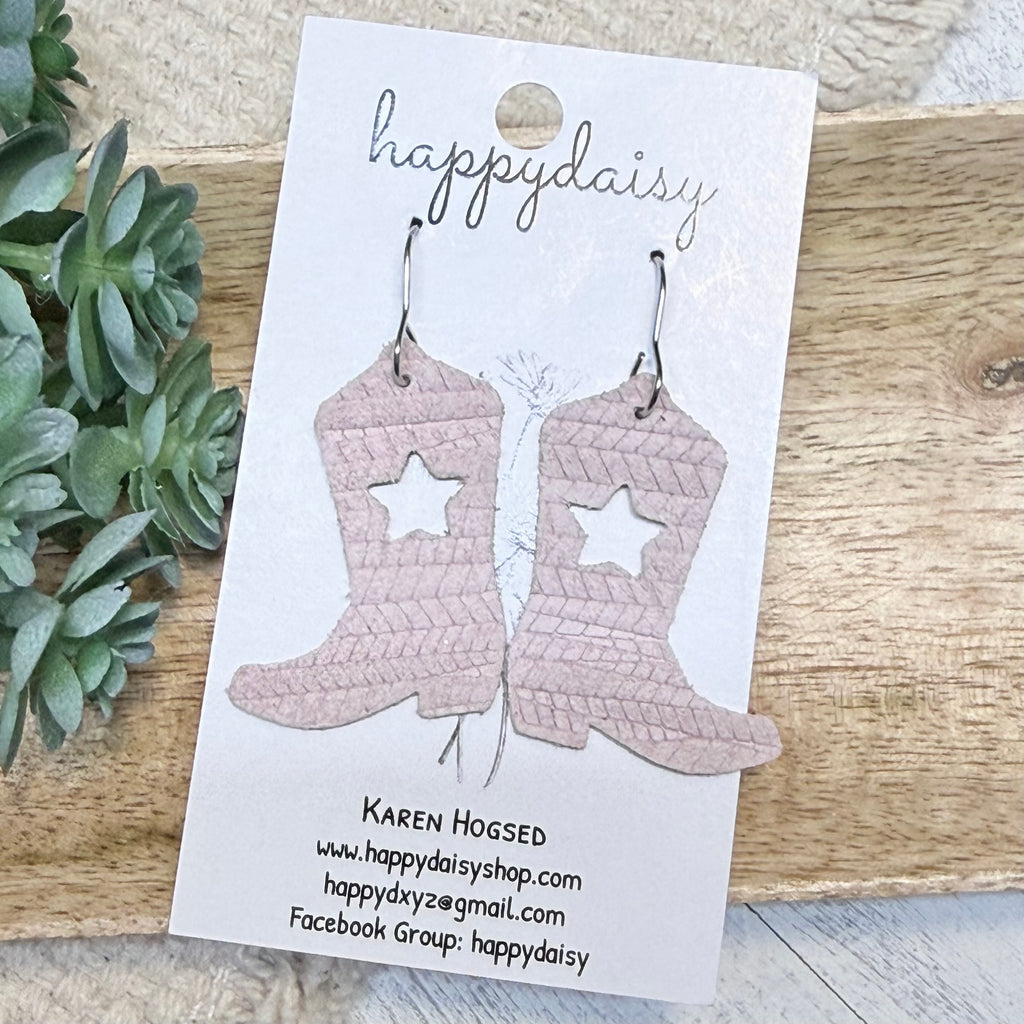 Western Star Boots Embossed Italian Leather Earrings