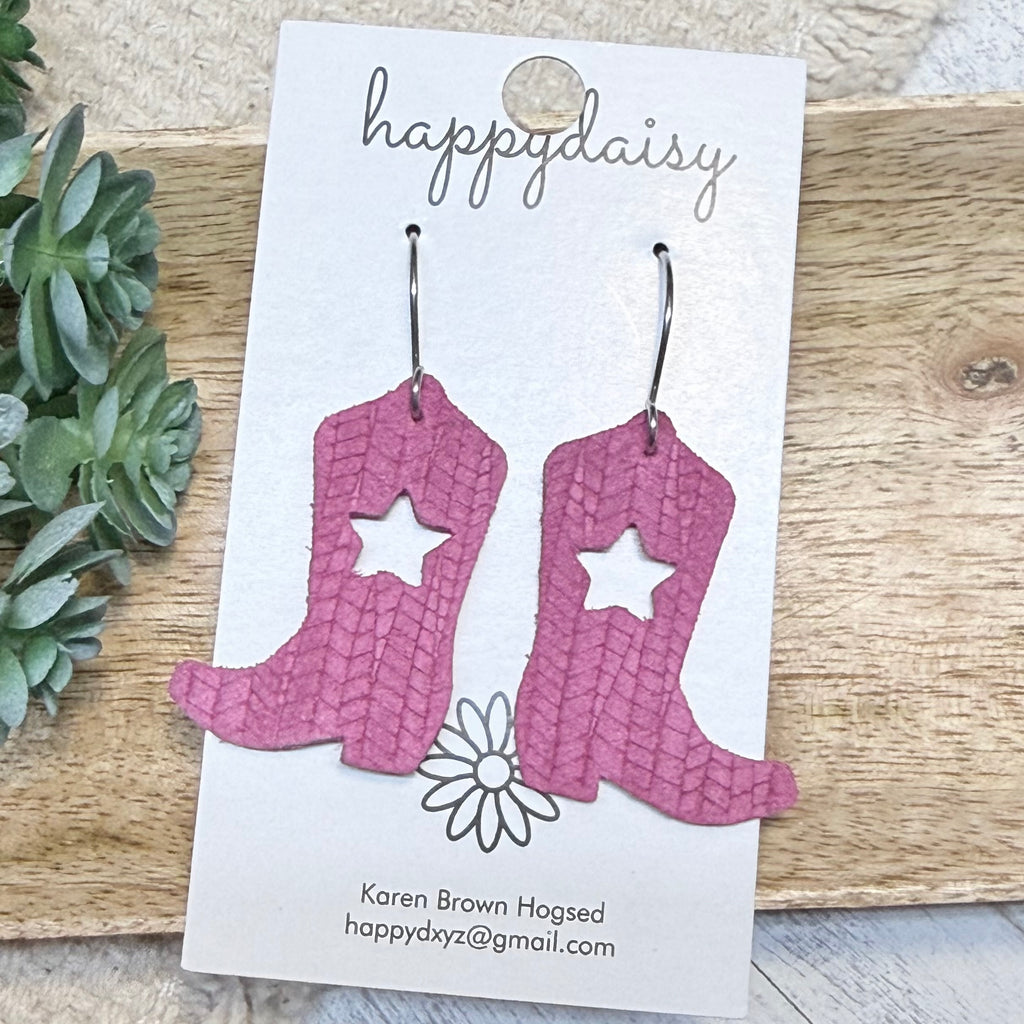 Western Star Boots Embossed Italian Leather Earrings