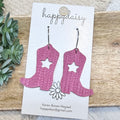 Rasberry Western Star Boot Earrings