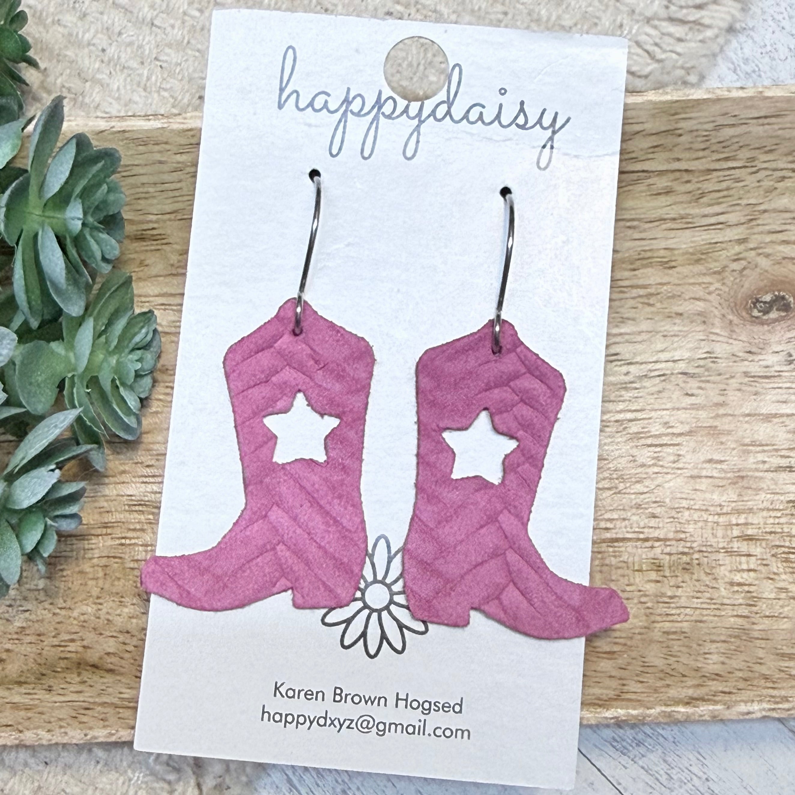 Berry Western Star Boot Earrings