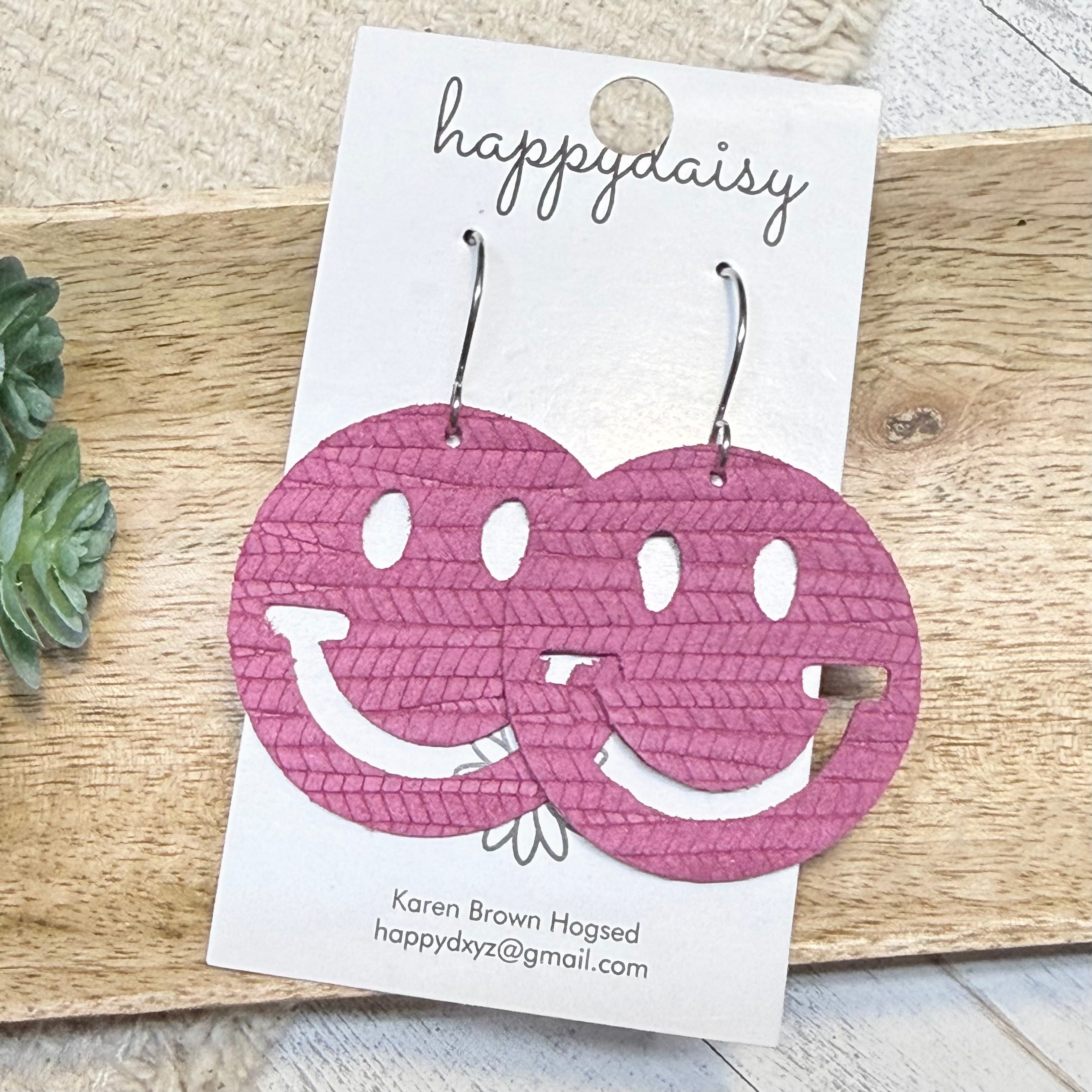 Raspberry Embossed Suede Happy Face Earrings
