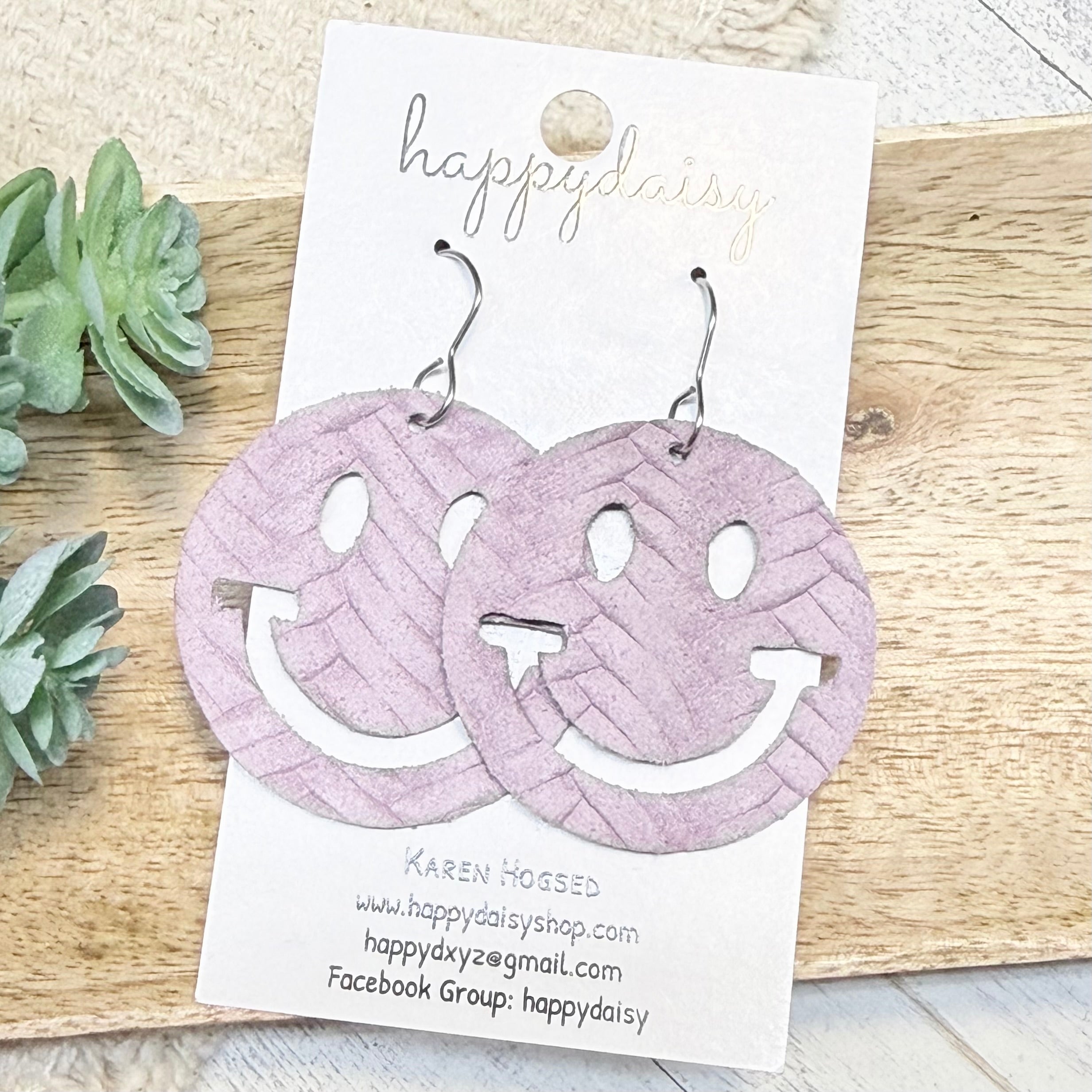 Lavender Embossed Suede Happy Face Earrings