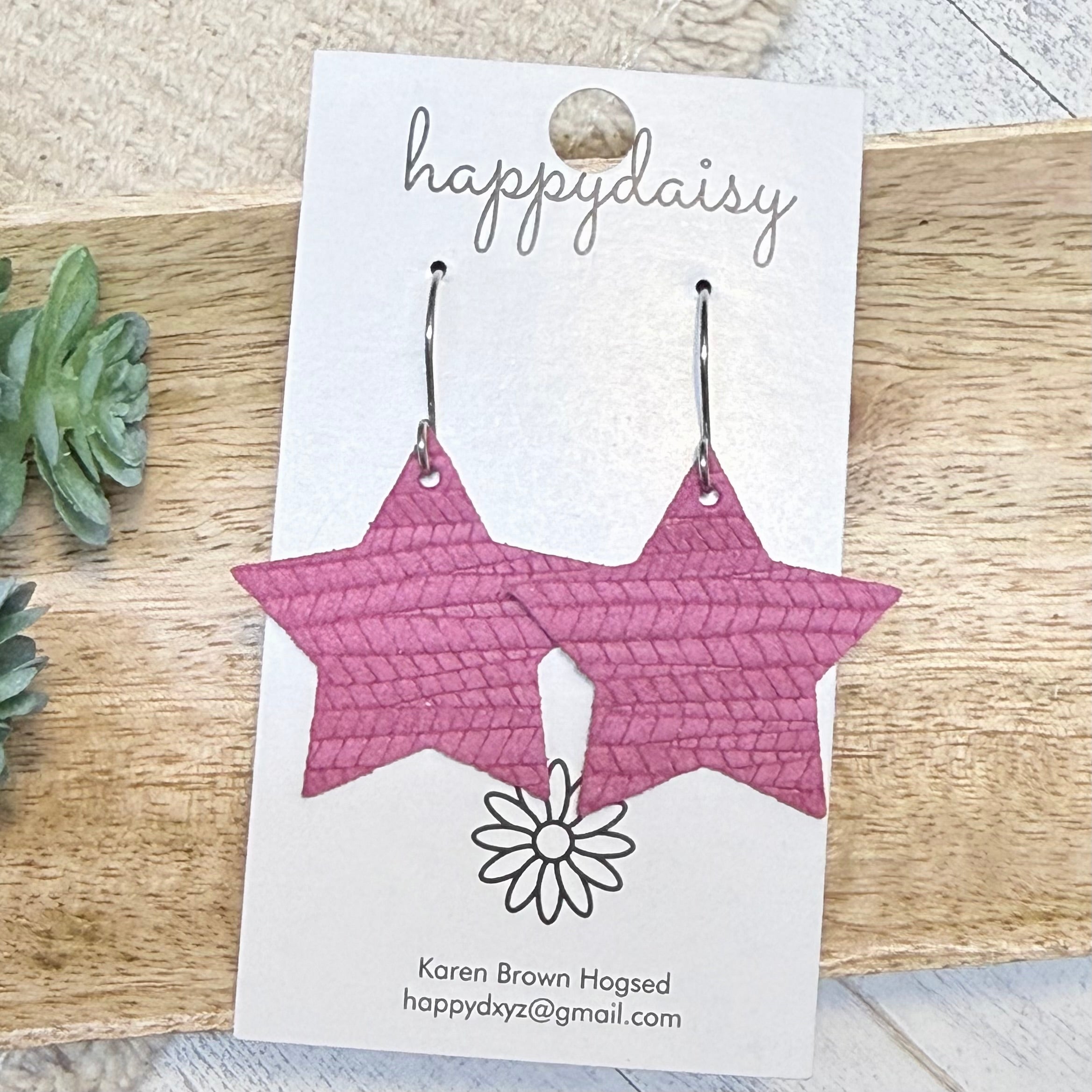 Raspberry Embossed Suede Star Earrings