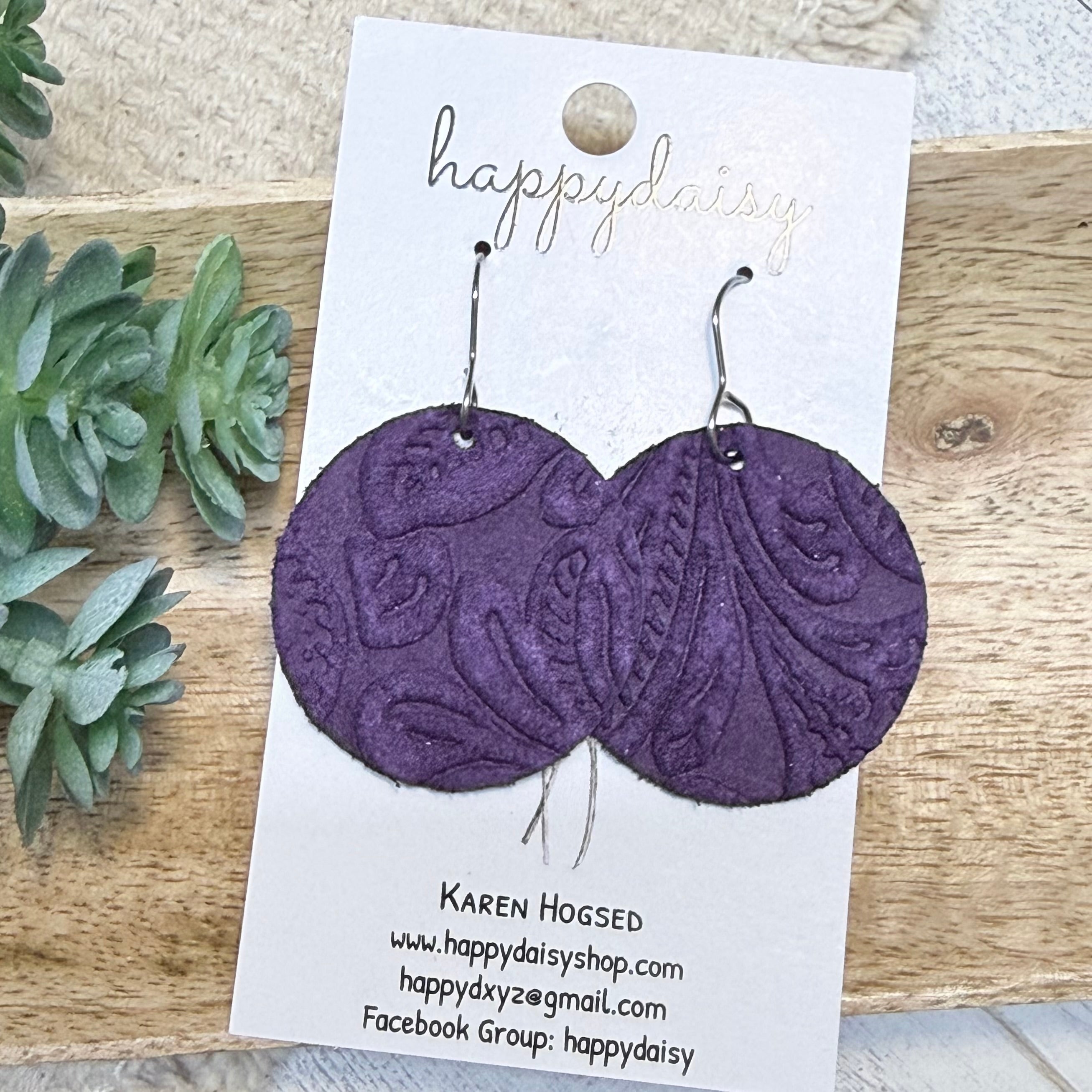 Purple Embossed Suede Luna Earrings