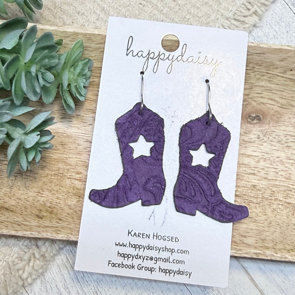 Western Star Boots Embossed Italian Leather Earrings