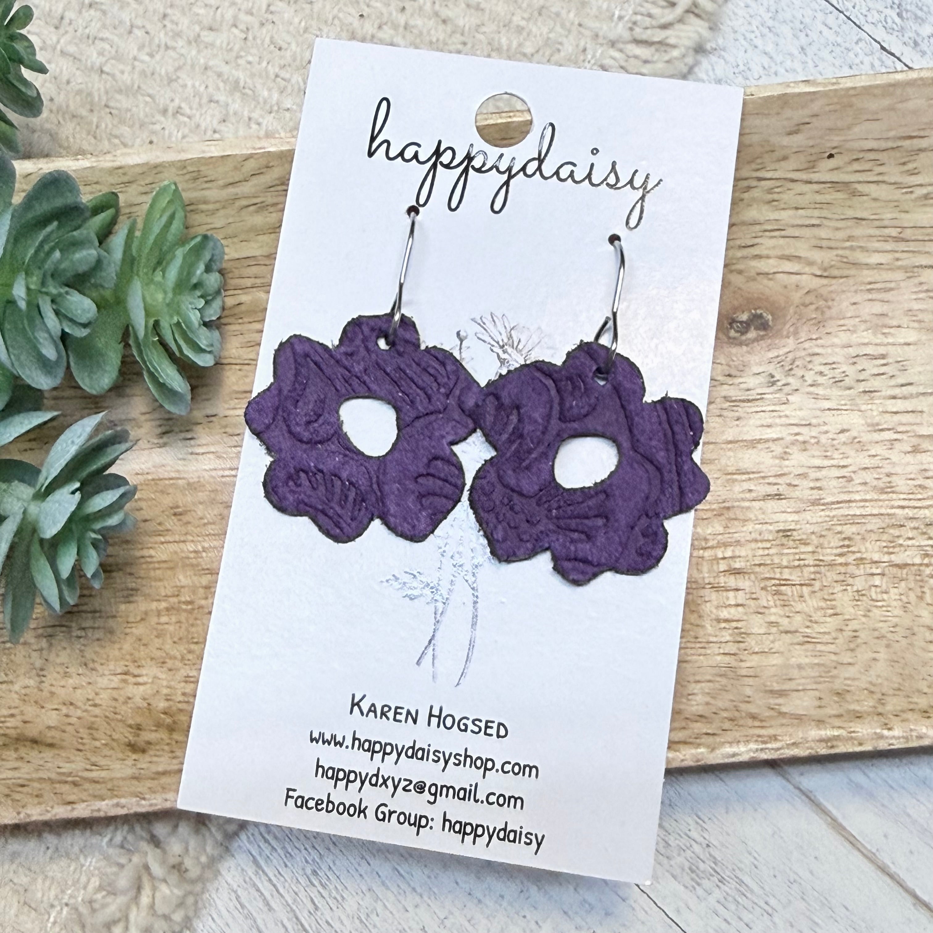 Purple Embossed Suede Flora Earrings