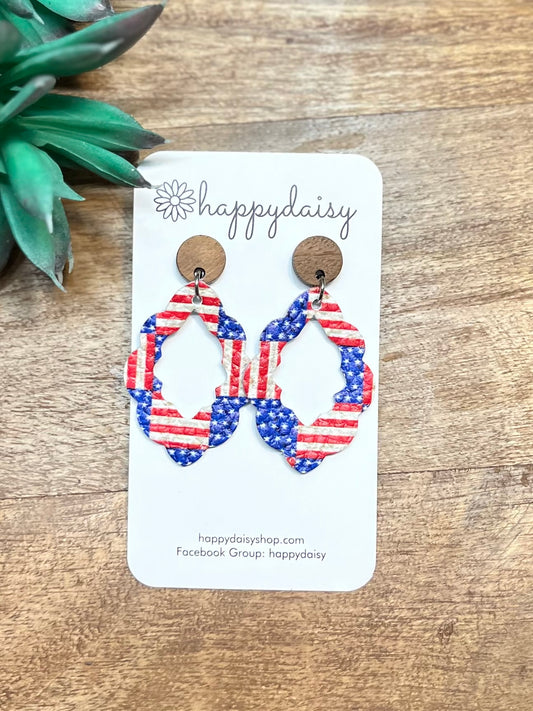 Patriotic Stars and Stripes Print "Savannah" Leather Earrings