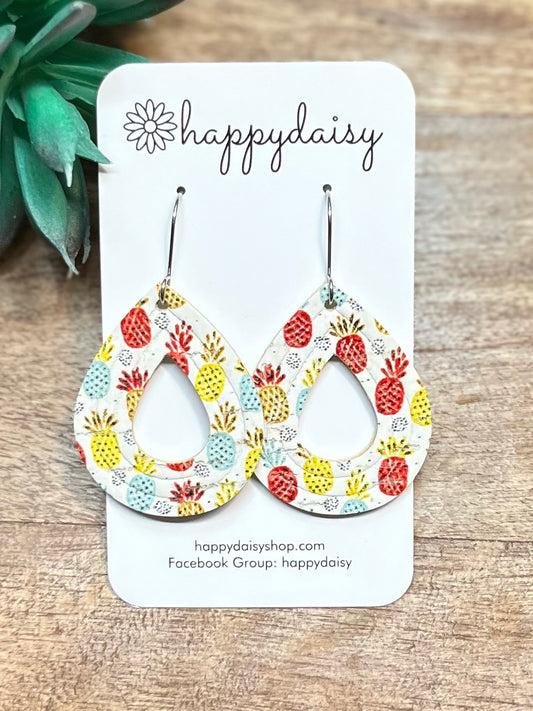 Summer Pineapple Print Embossed Teardrop COL Earrings