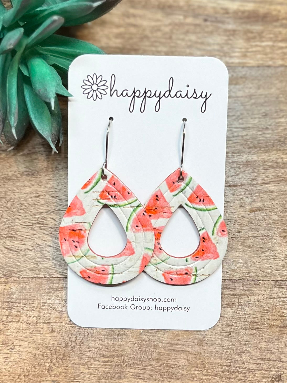 Summer Watermelon Print Embossed Teardrop COL Earrings