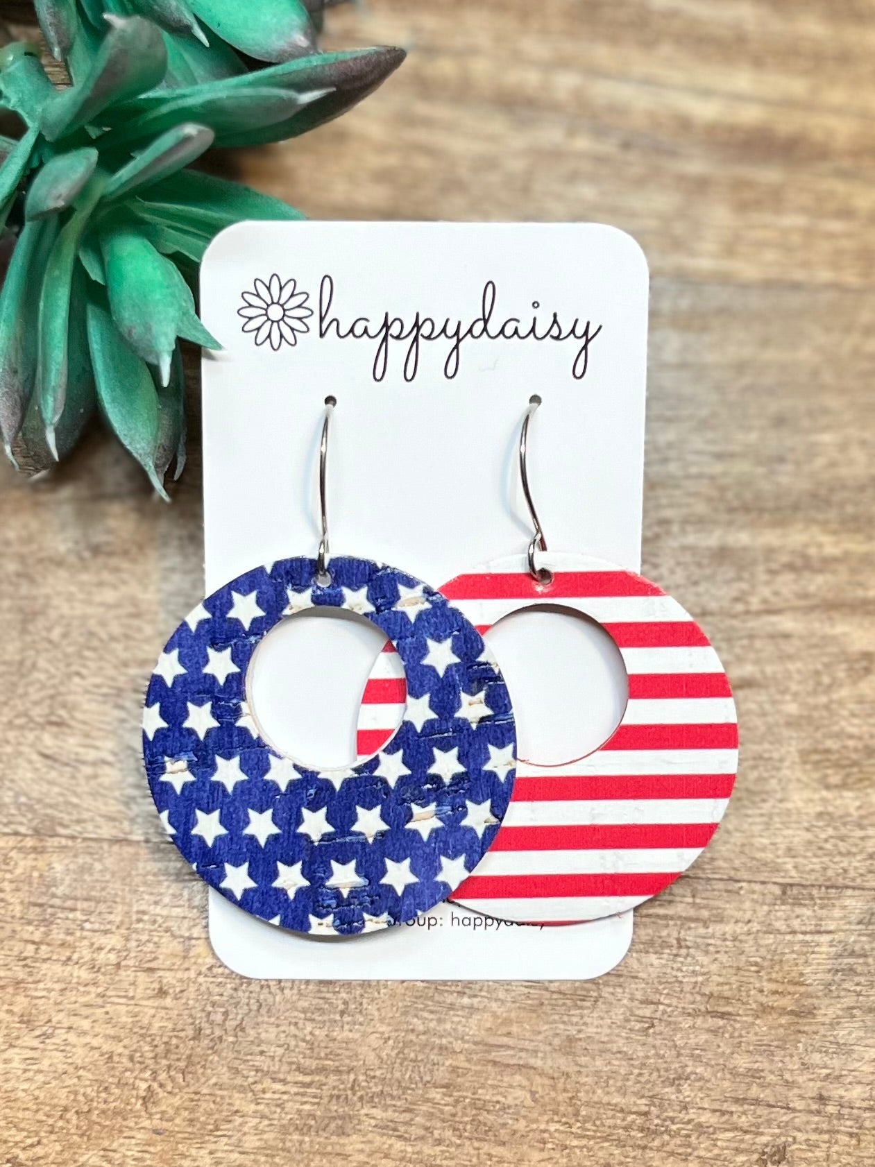 Patriotic Stars and Stripes Print "Mandy" COL Leather Earrings