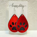 Sports/School/Team Colors Red & Black Pawprint Leather Teardrop Earrings