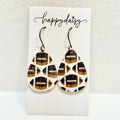 Football Print Cork on Leather Teardrop Earrings