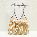 Sports Team Colors Orange White Fringe Leather Earrings