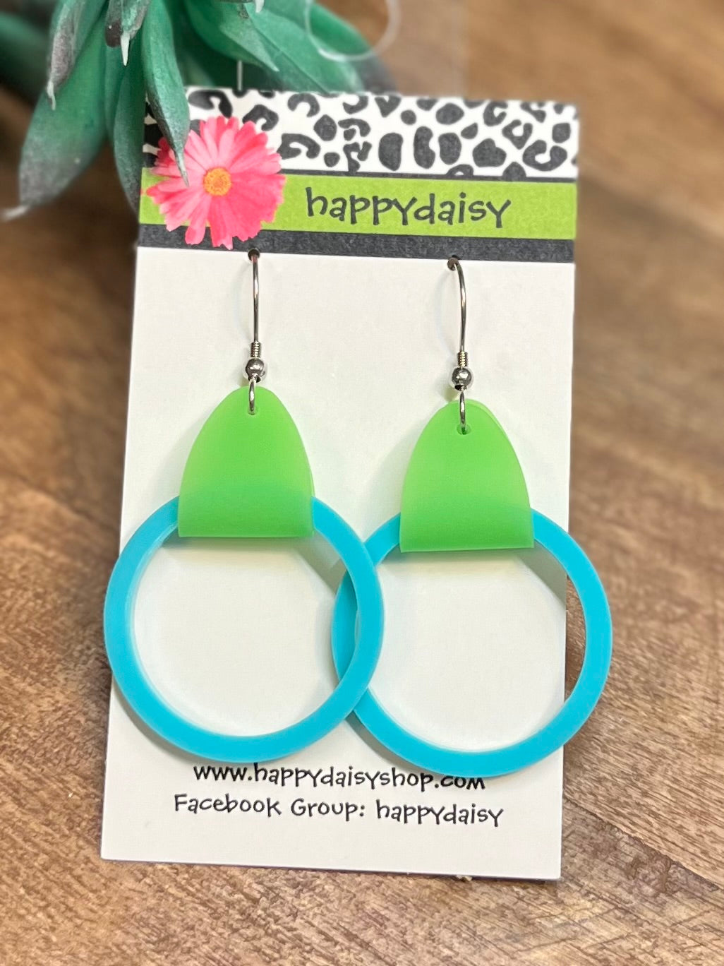 Pool Beach Waterproof Turquoise and Green Hoops Acrylic Earrings