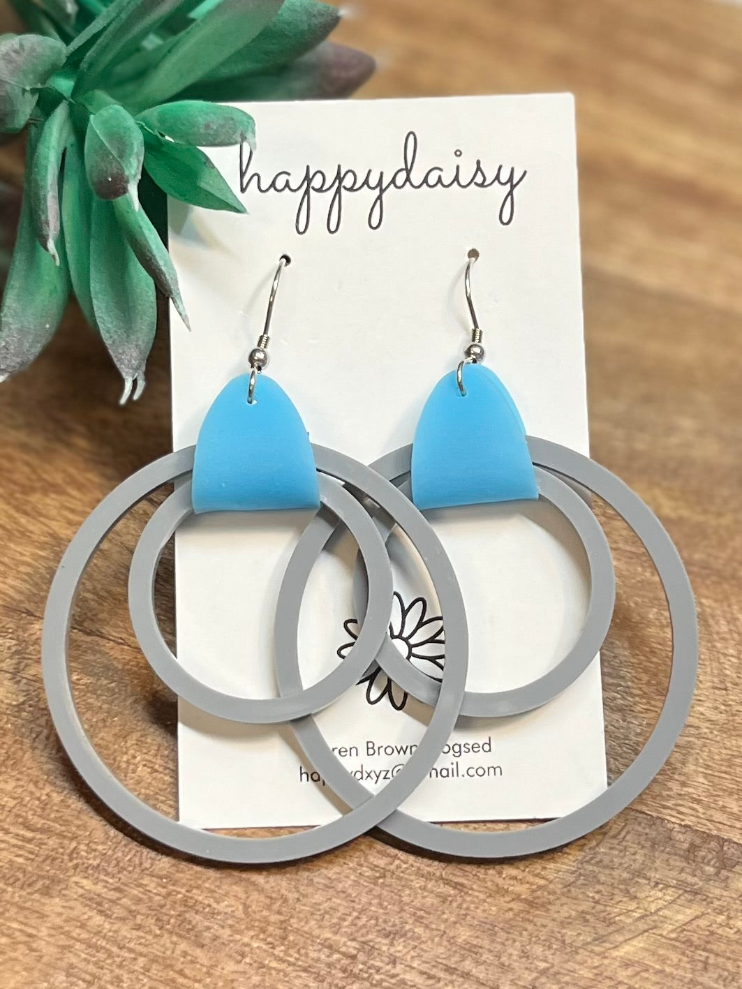 Pool Beach Waterproof Gray and Blue Hoops Acrylic Earrings