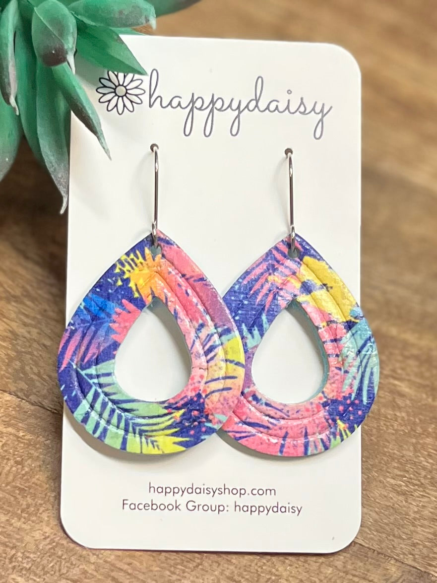 Summer Tropical Print Teardrop COL Earrings