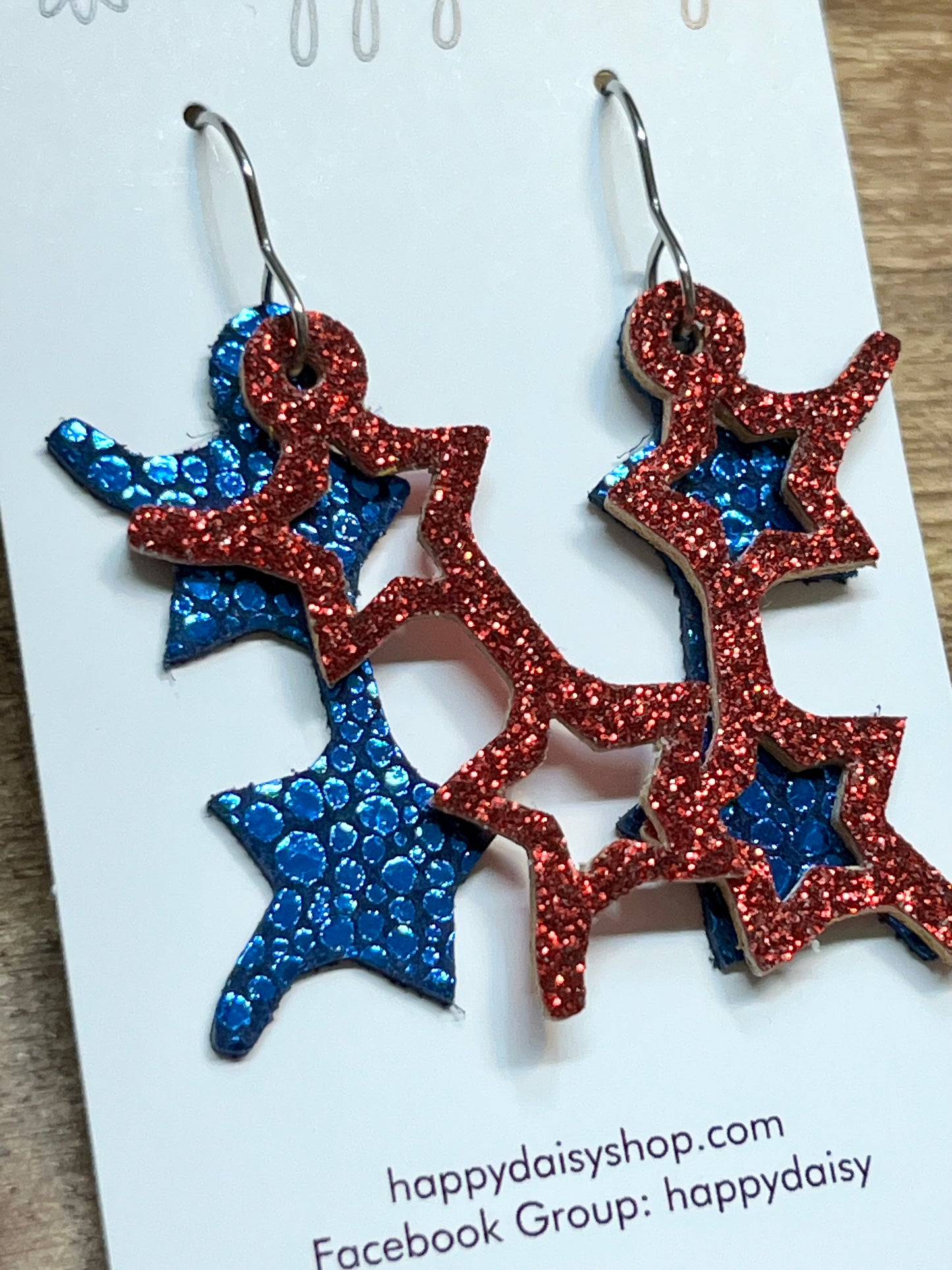 Summer Sunglass Earrings in Red Glitter and Blue Metallic Leather