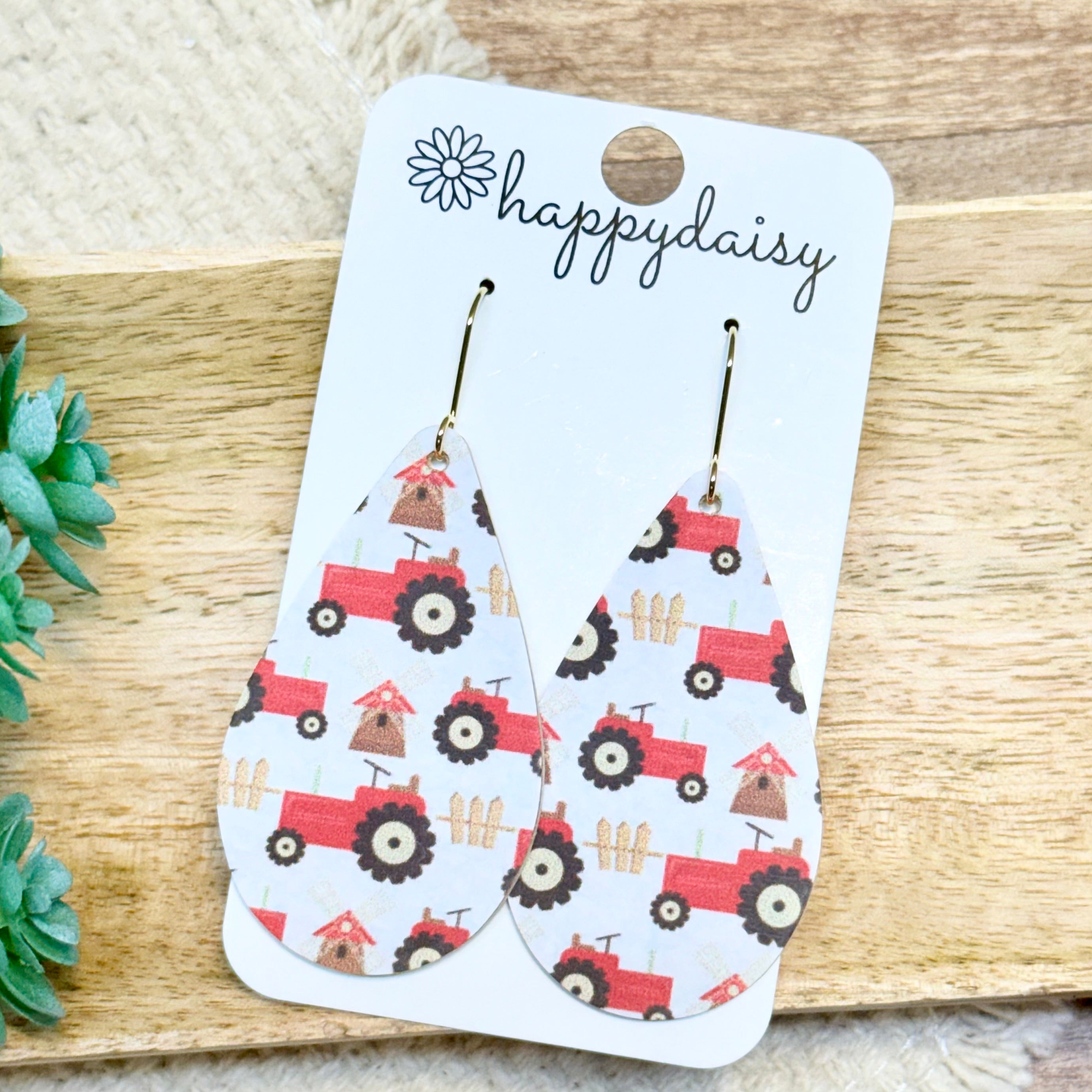 Farm Tractor Teardrop Earrings