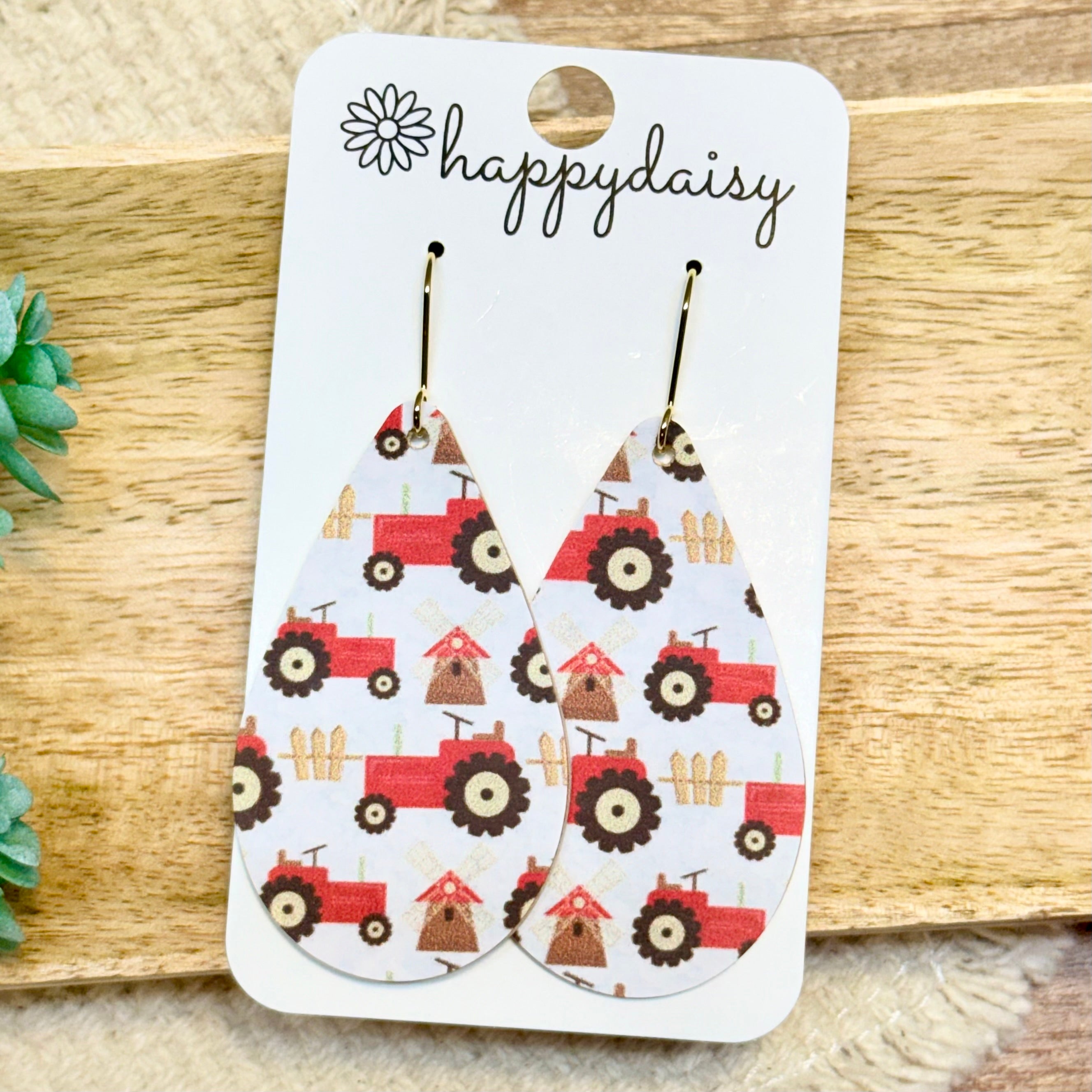 Farm Tractor Teardrop Earrings
