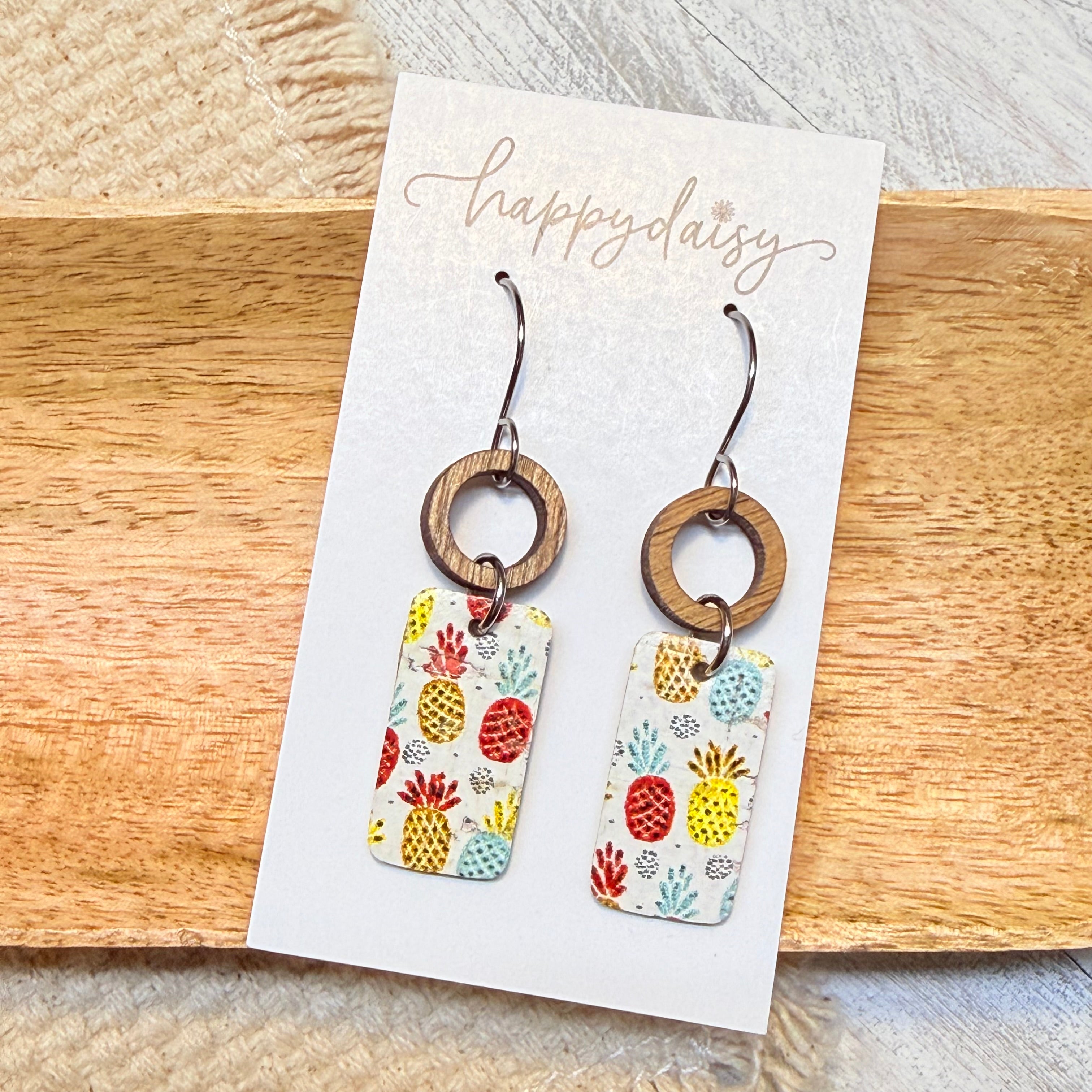 Pineapple Print Bar Drop Earrings