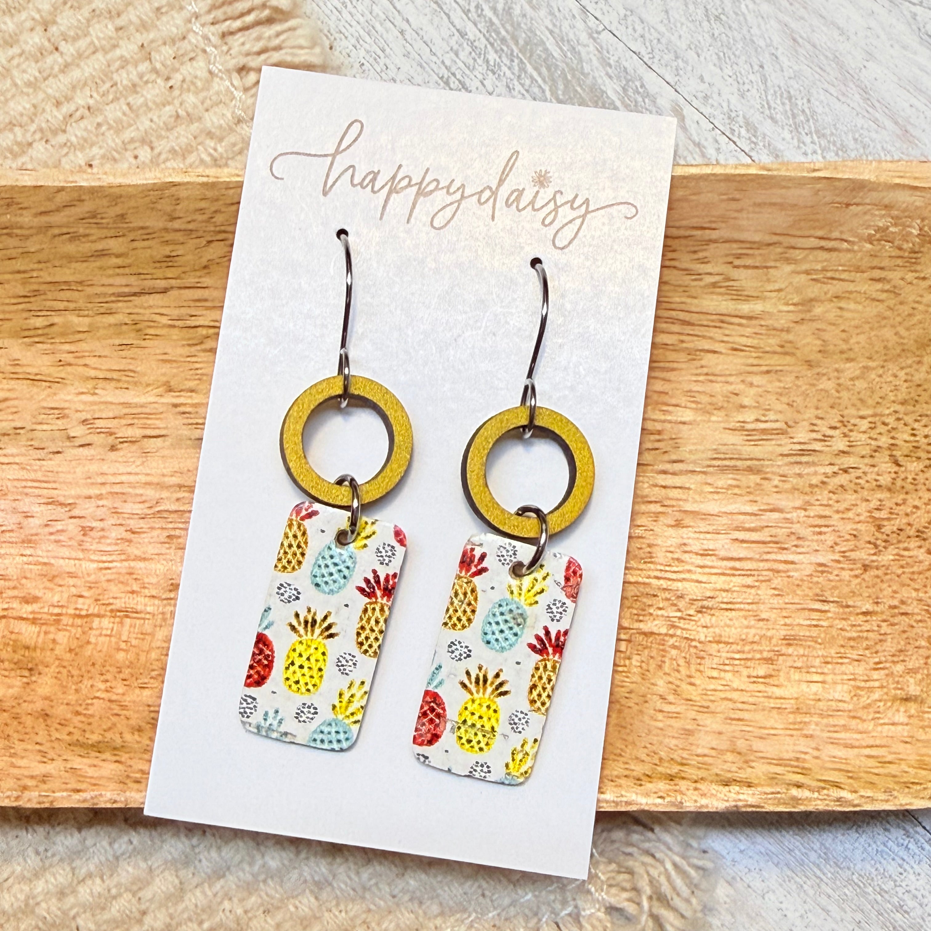 Pineapple Print Bar Drop Earrings