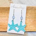 Aqua Starfish Earrings with Beads