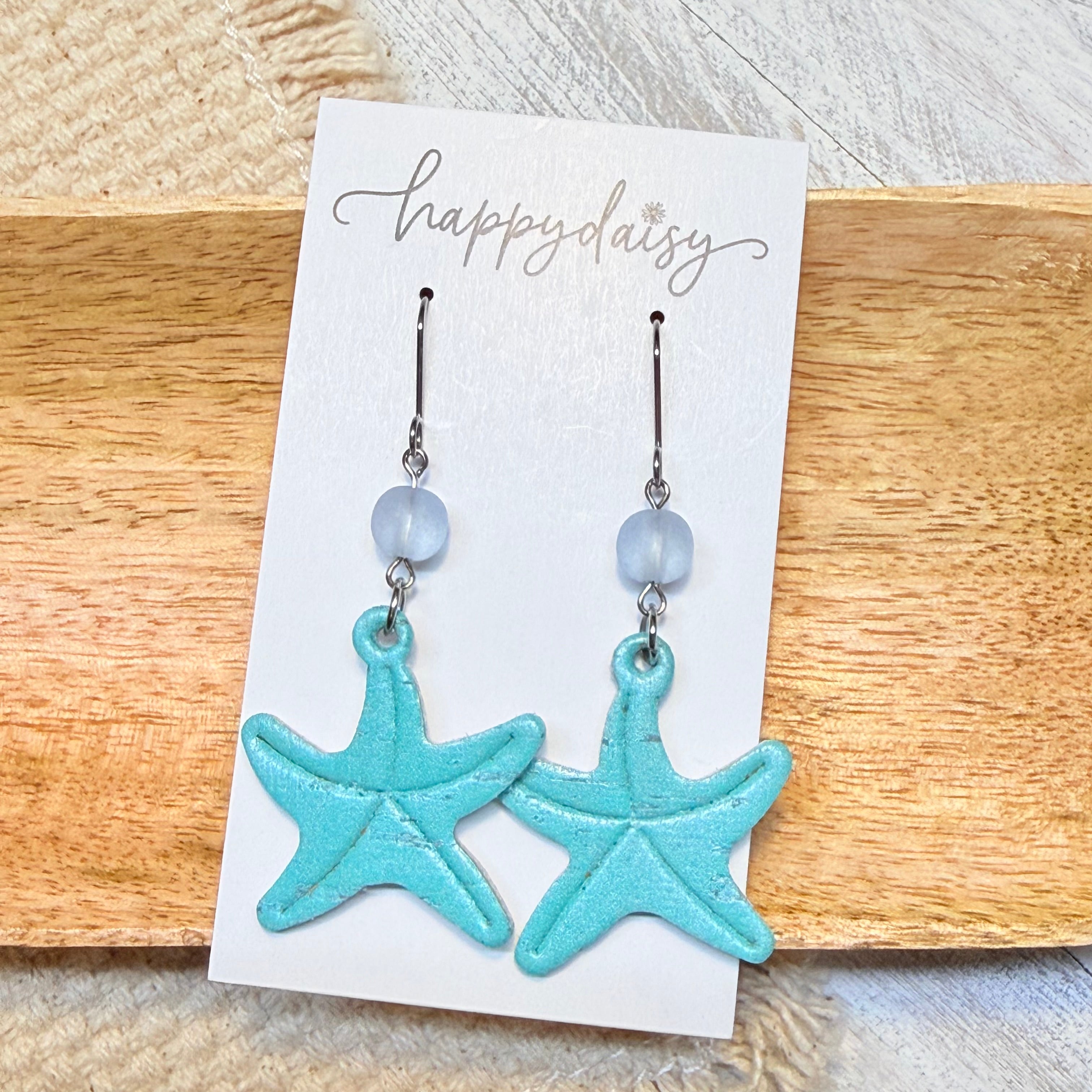 Aqua Starfish Earrings with Beads