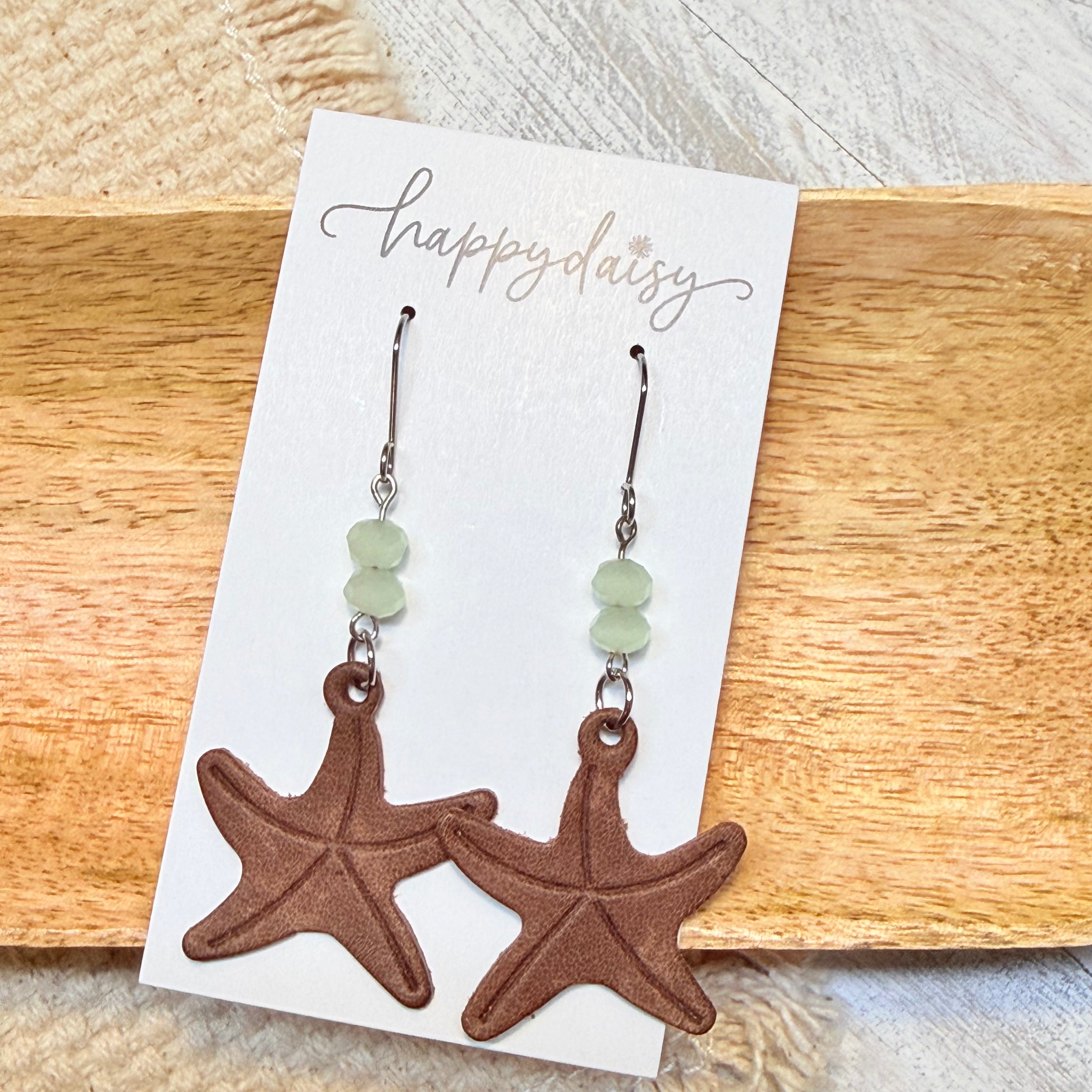 Brown Starfish Earrings with Beads