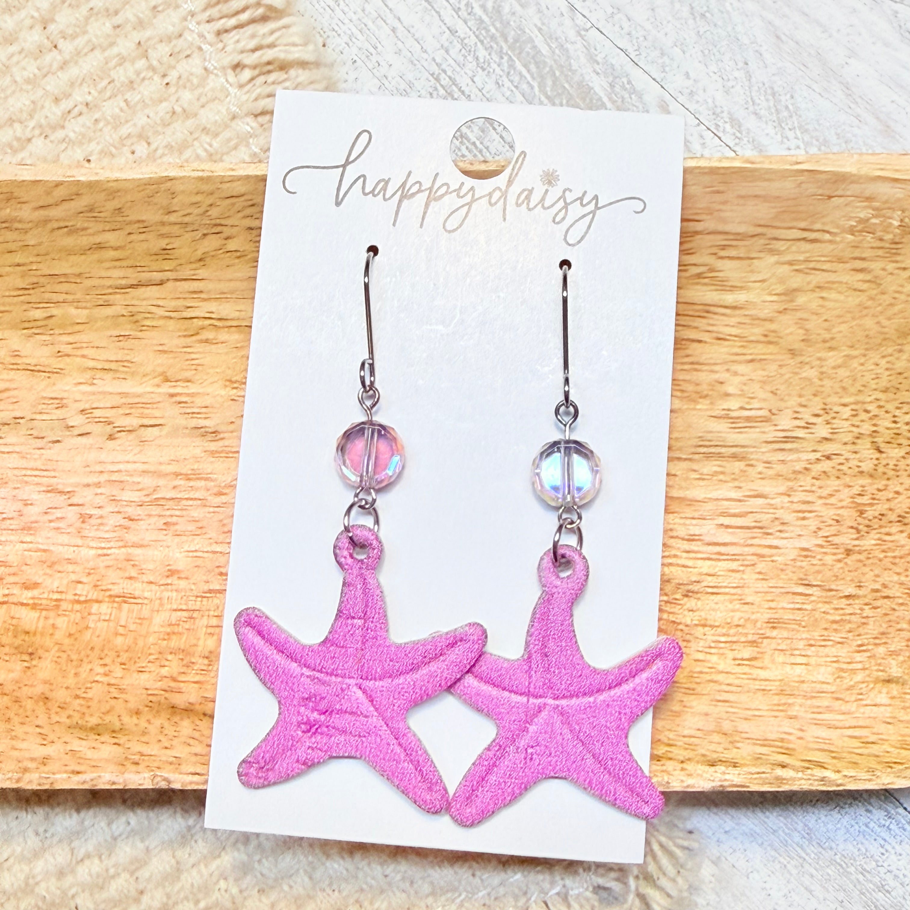 Orchid Purple Starfish Earrings with Beads
