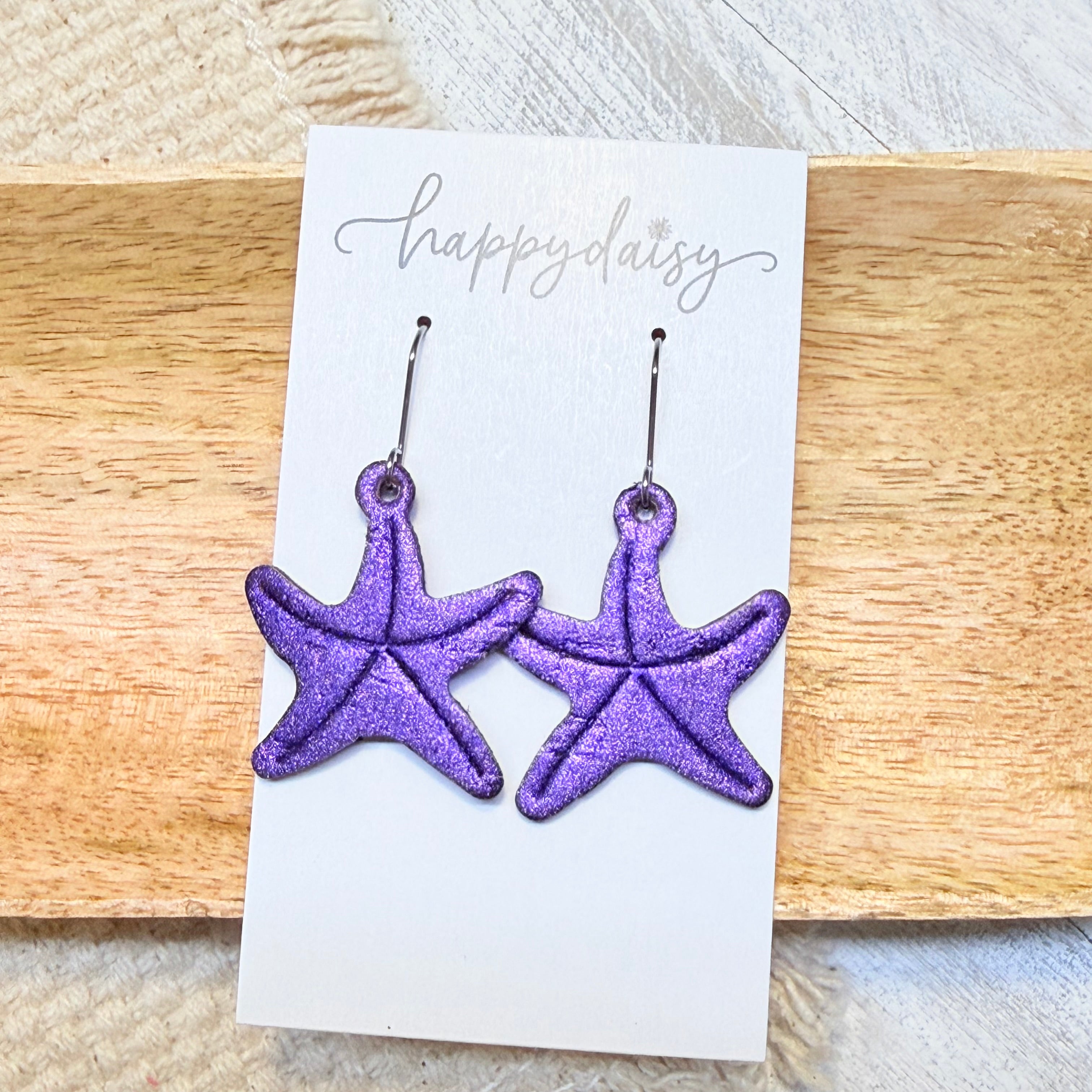 Purple Metallic Starfish Earrings