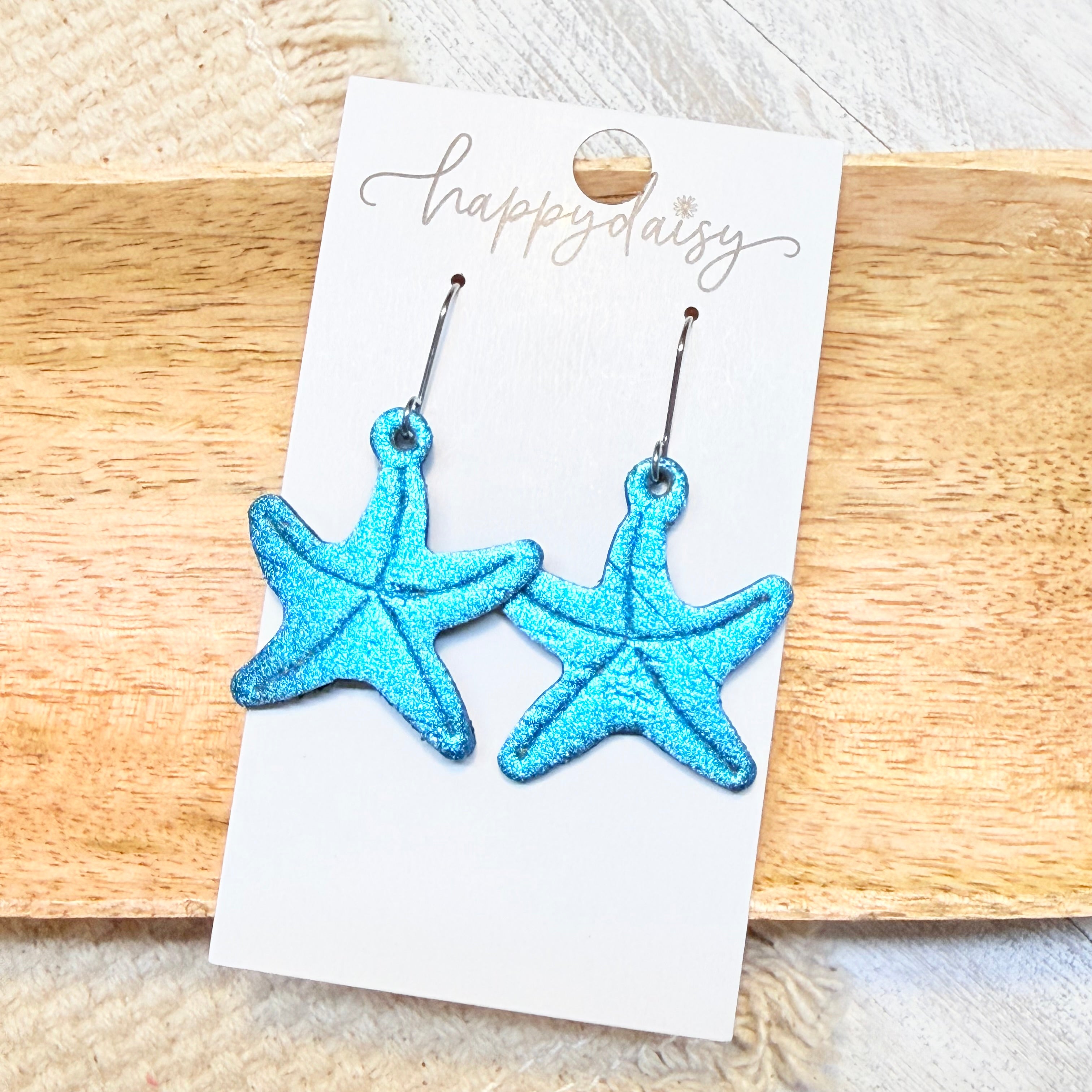 Turquoise Metallic Starfish Earrings