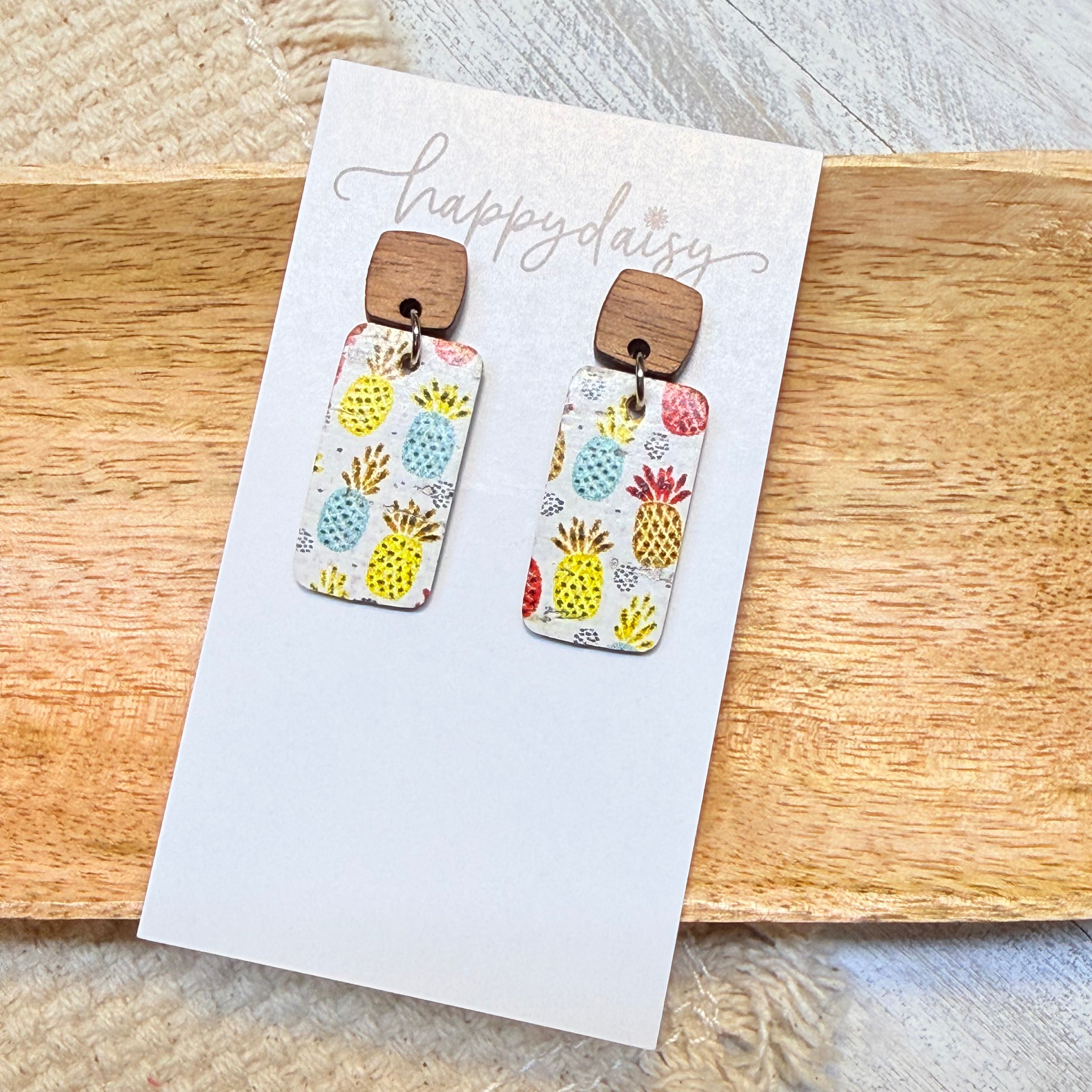 Pineapple Print Bar Drop Earrings