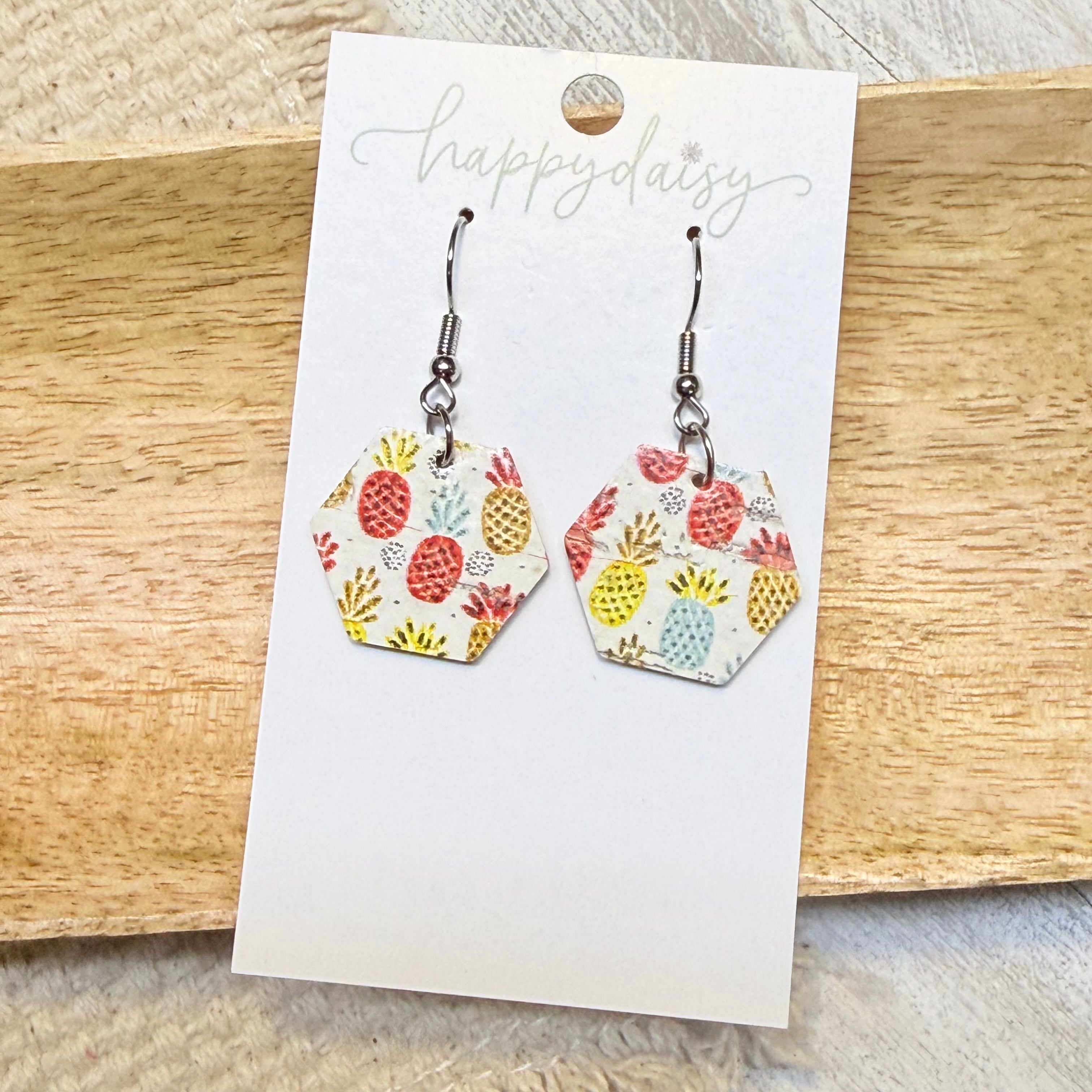 Pineapple Print Mini Hex Earrings
