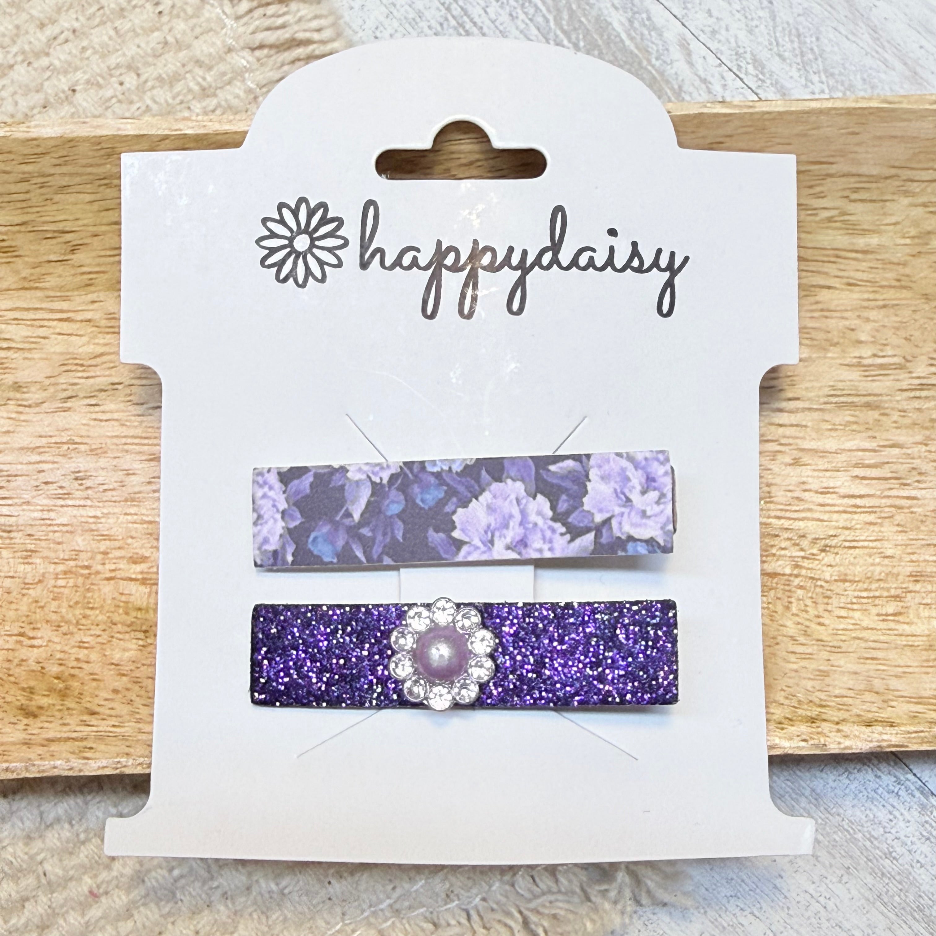Purple Night Floral & Glitter Hair Clip Set 1.75"