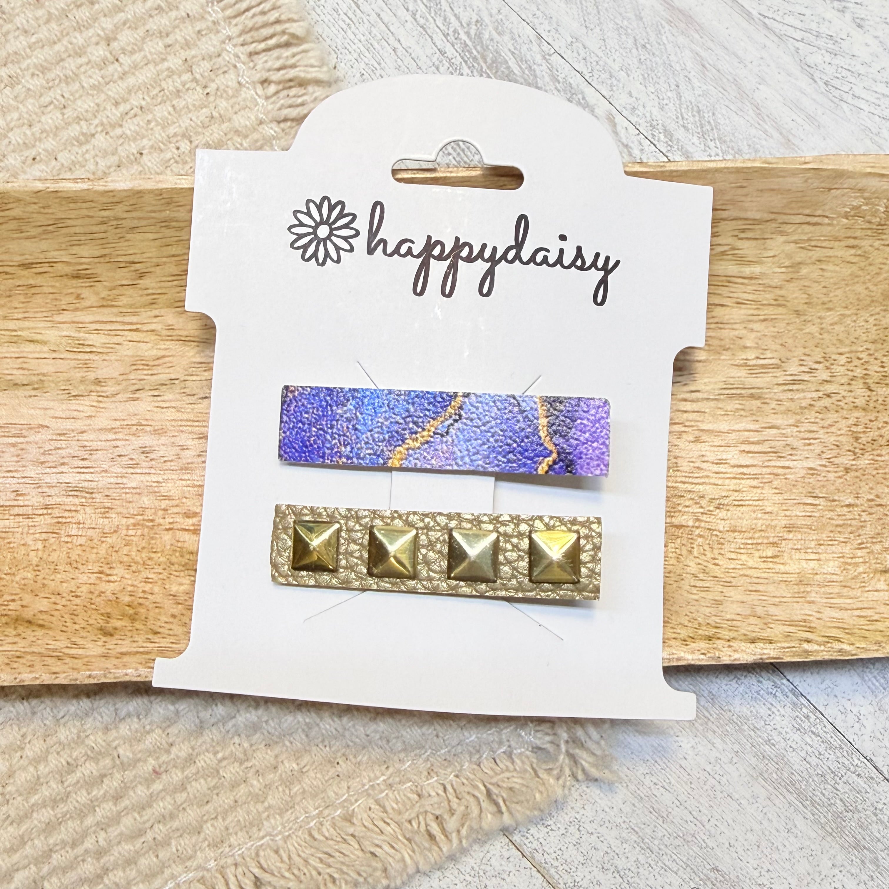 Purple Galaxy Marble & Gold Hair Clip Set 1.75"