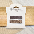 Brown & Netted Glitter Hair Clip Set 1.75"