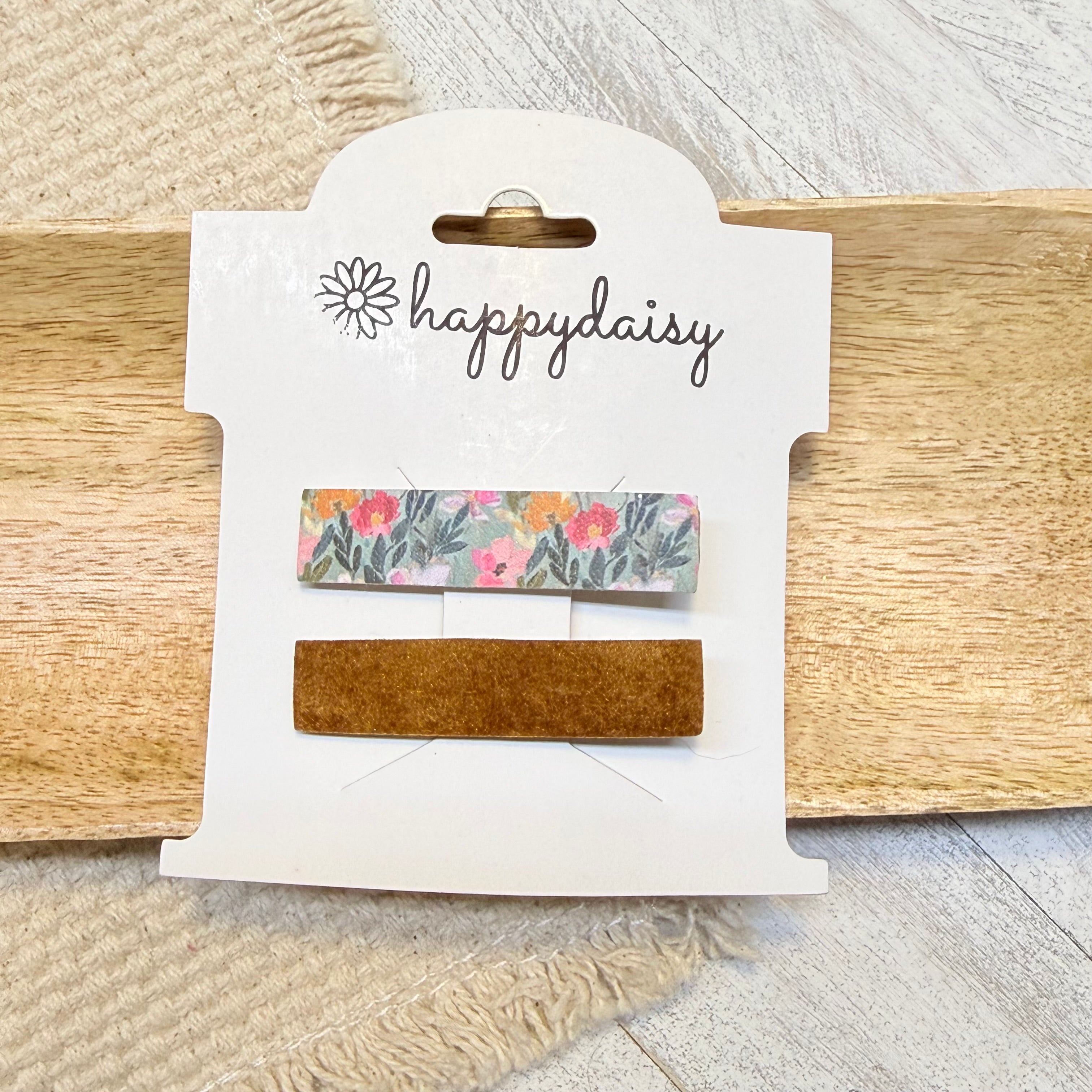 Sage Floral & Brown Hair Clip Set 1.75"