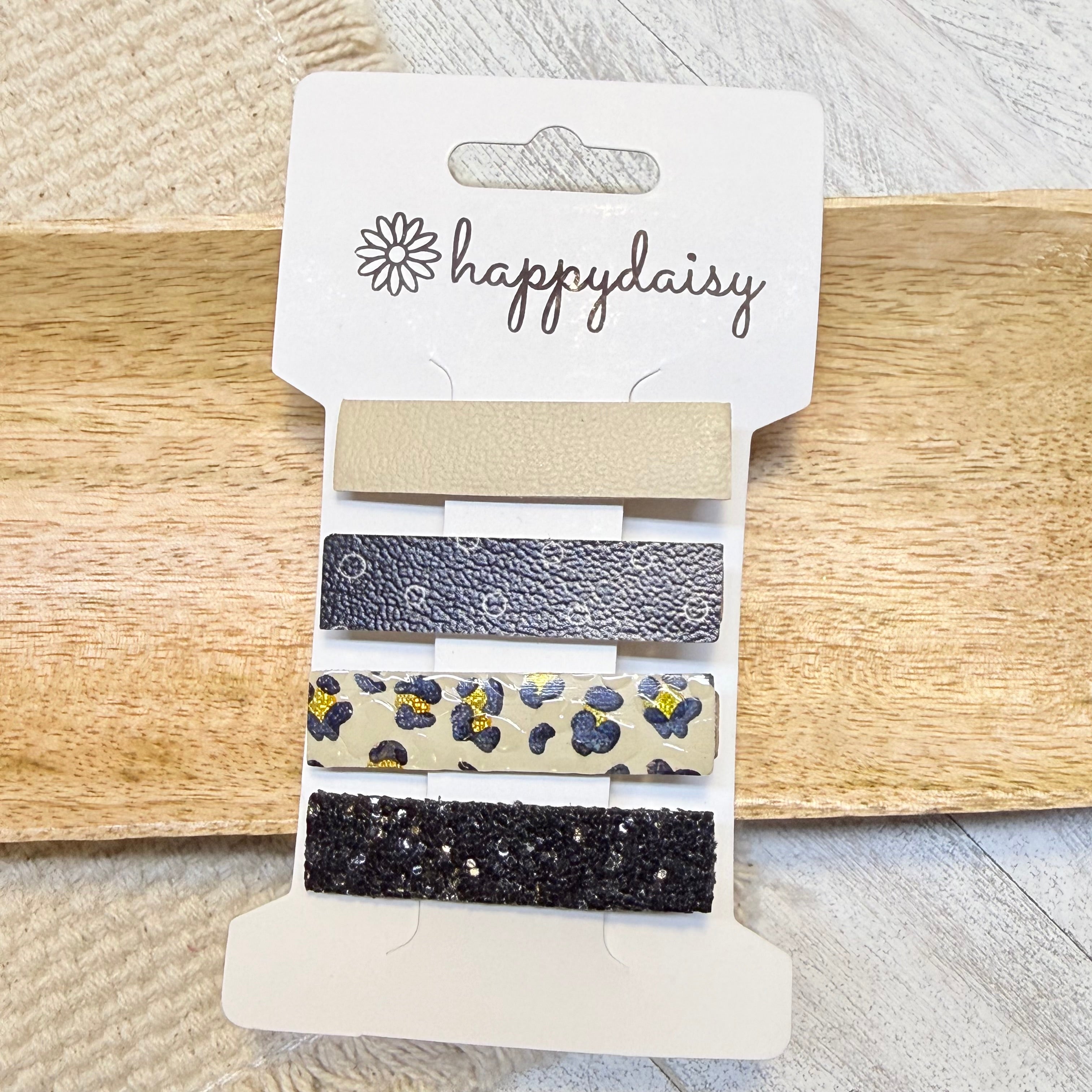 Neutral Glitter & Animal Print Hair Clip Set 1.75"