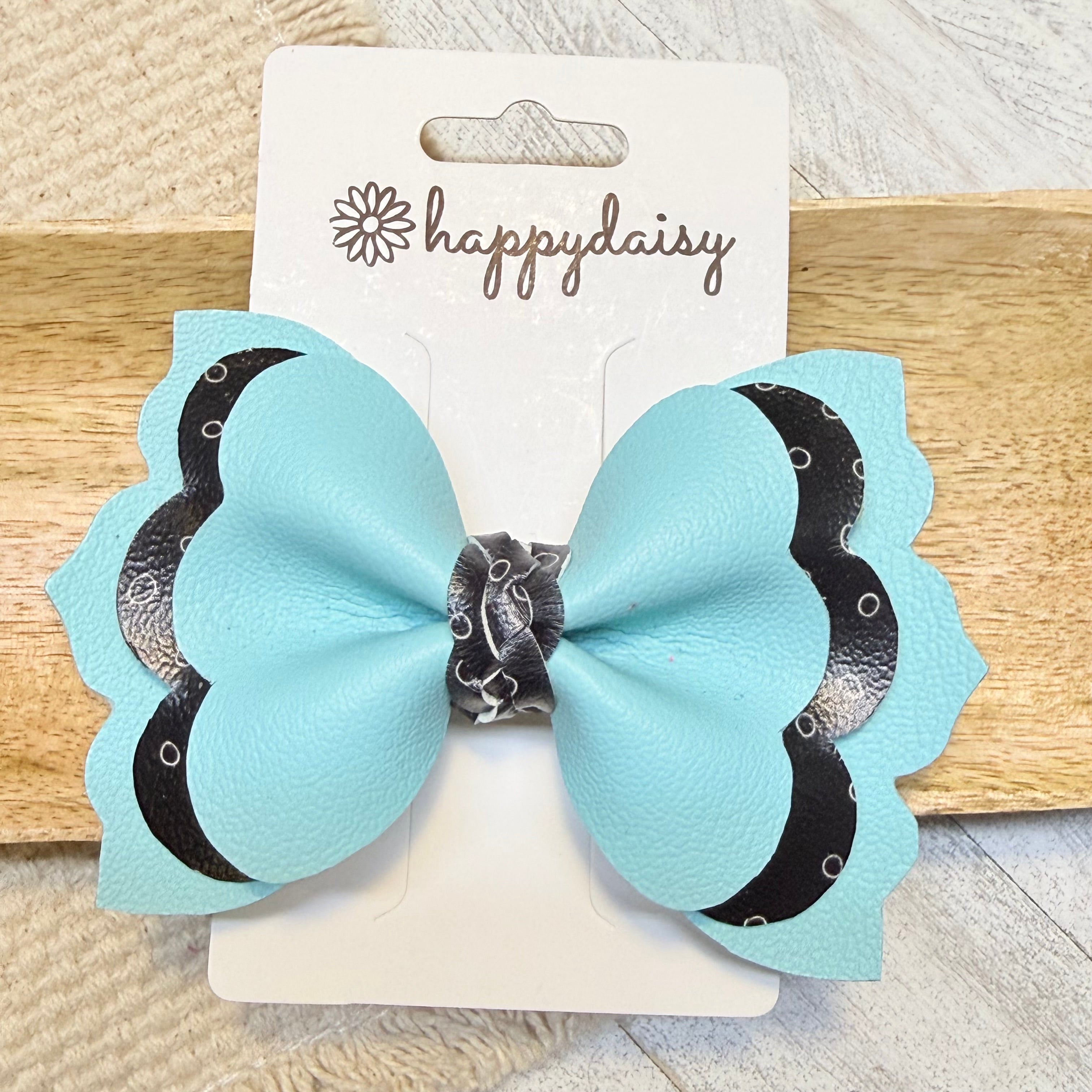 Turquoise & Black Dakota Bow 4"