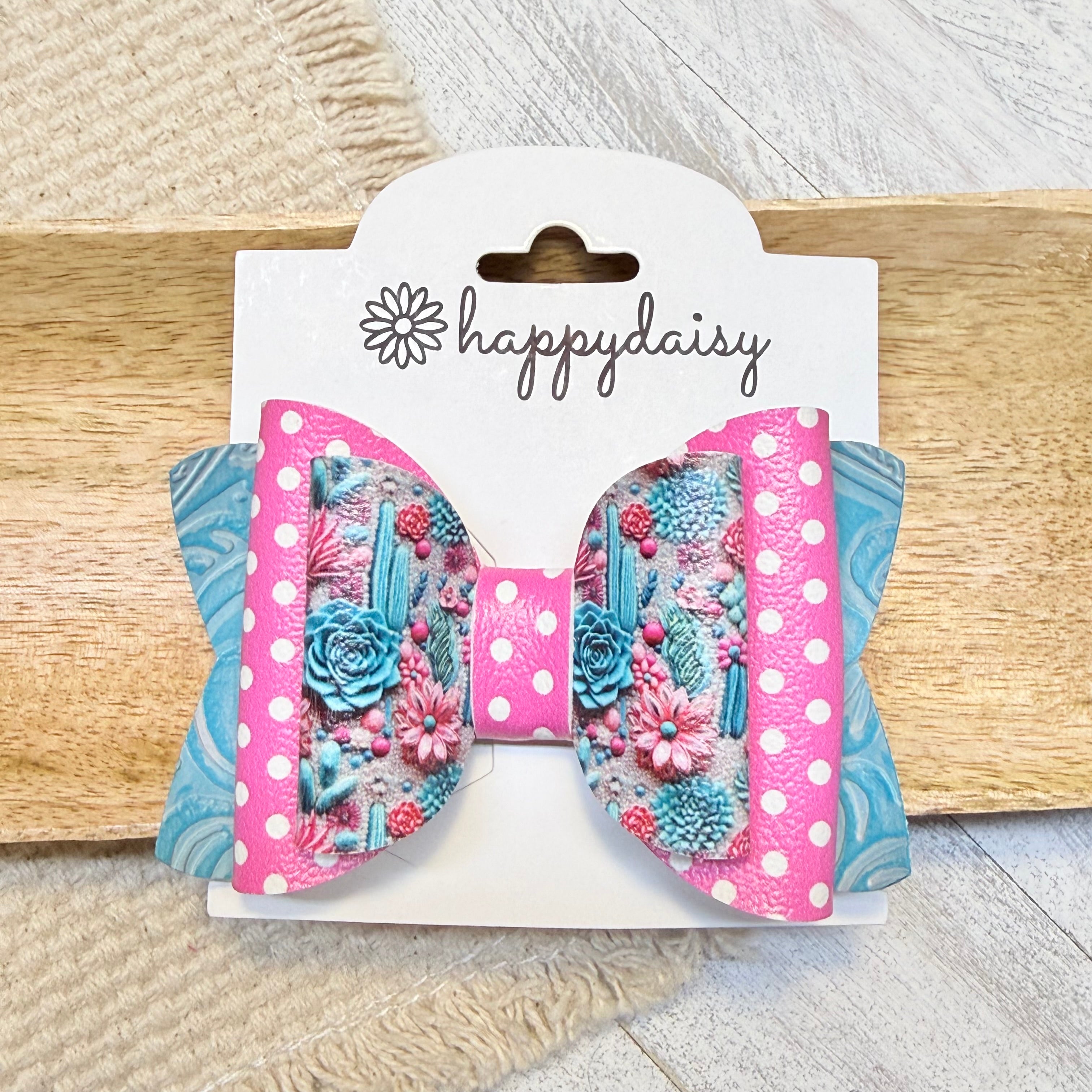Turquoise & Pink Succulents Chloe Bow 3.5"