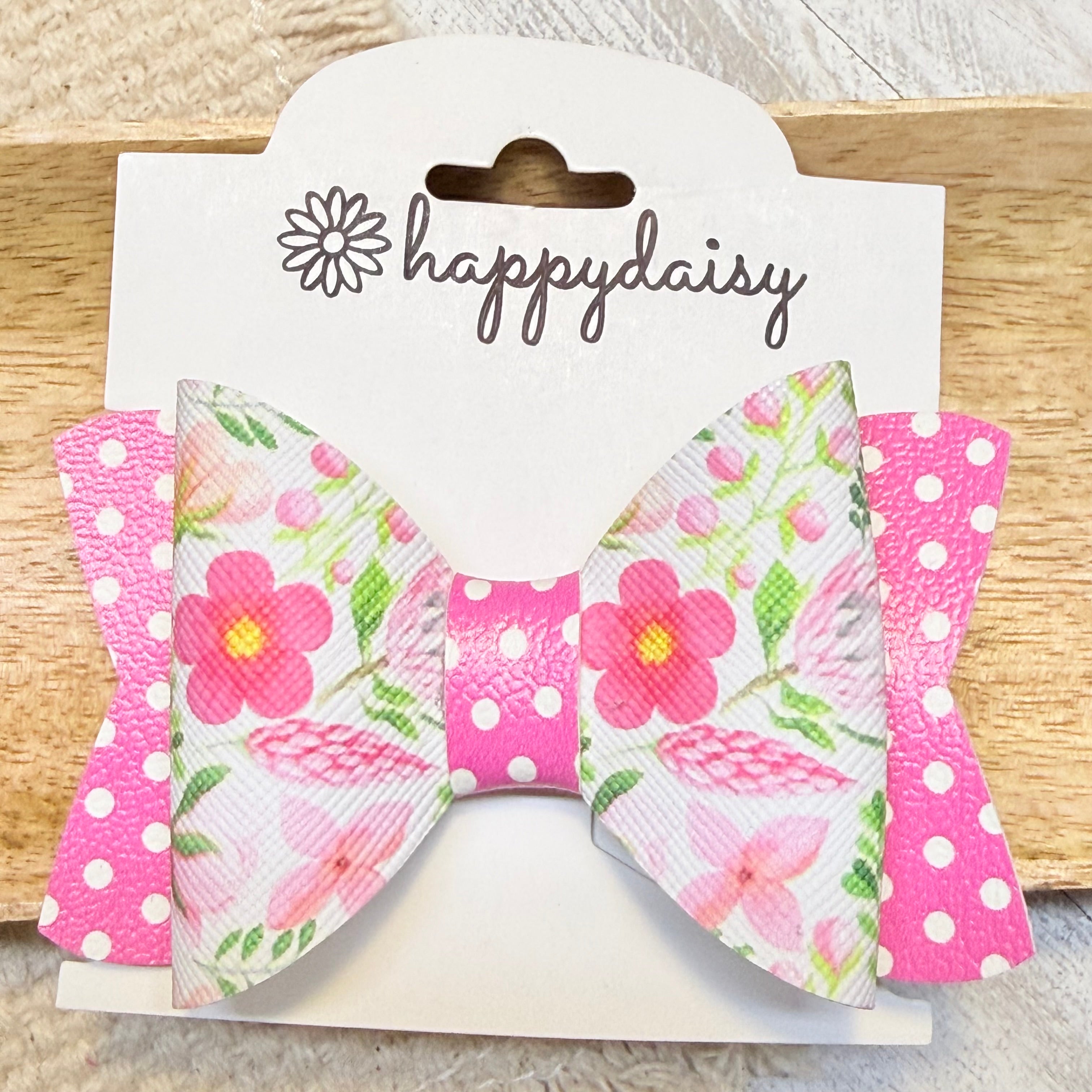 Pink Polka Dot Floral Chloe Bow 3.5"