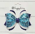 Turquoise & Purple Glitter Bow 4"