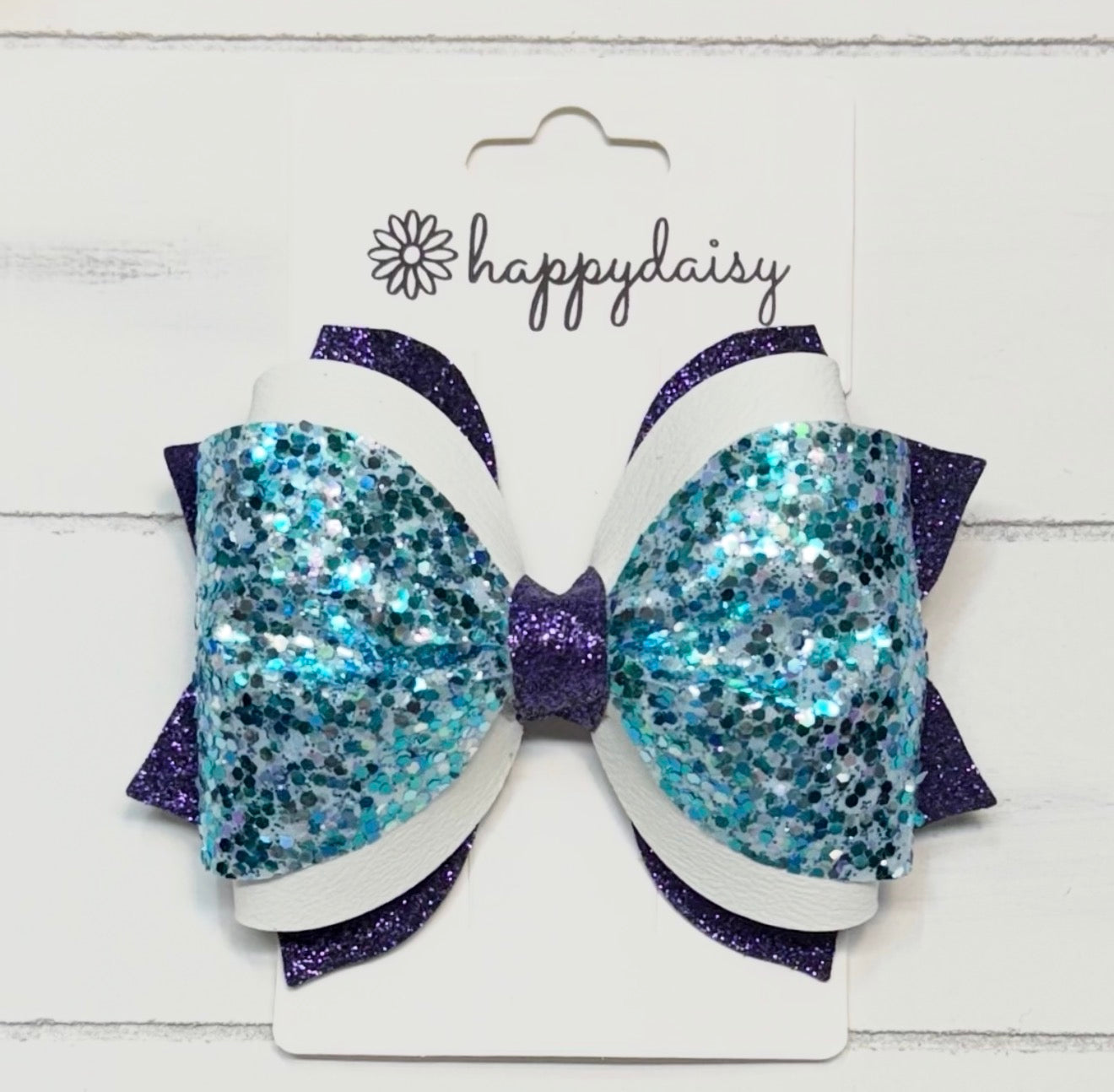 Turquoise & Purple Glitter Bow 4"